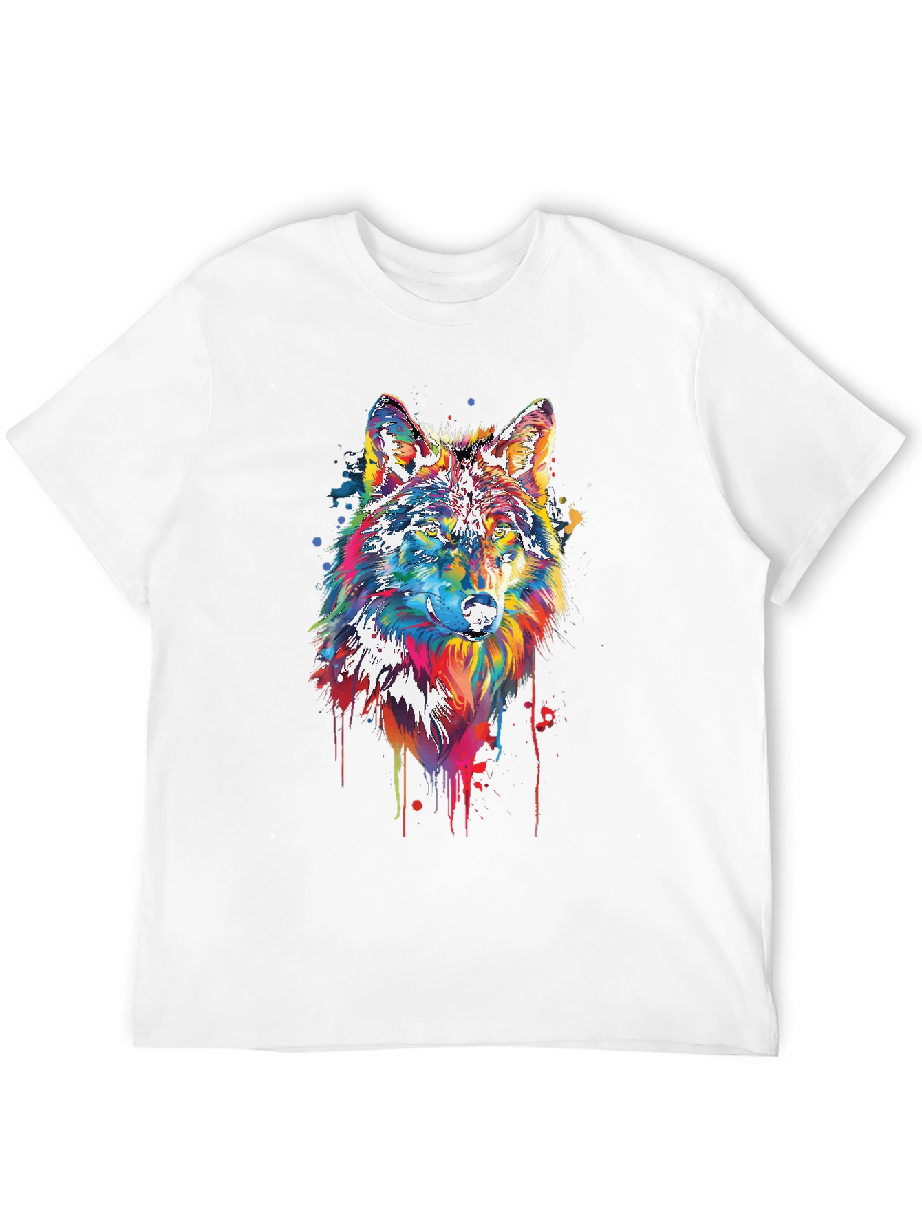 Black Colorful Wolf Graphic Tee - Black Cotton Blend view 12