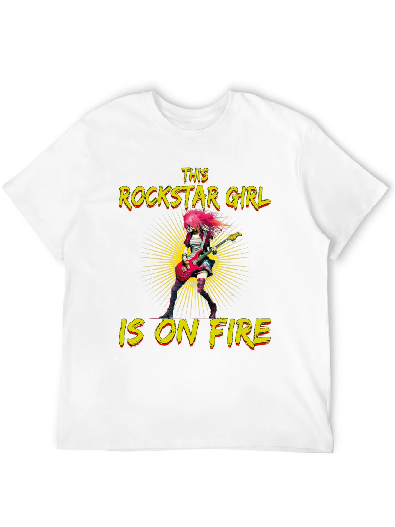 Black Rockstar Girl on Fire Black T-Shirt view 12