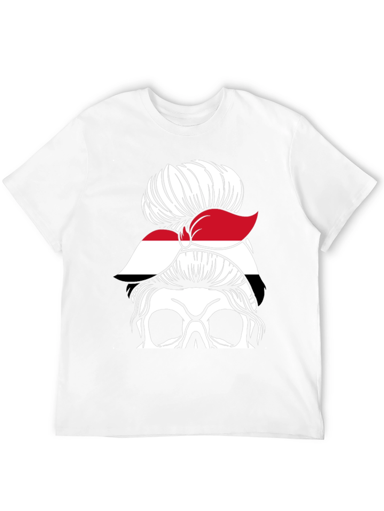 Messy Bun Yemen Flag Skull T-Shirt - 12