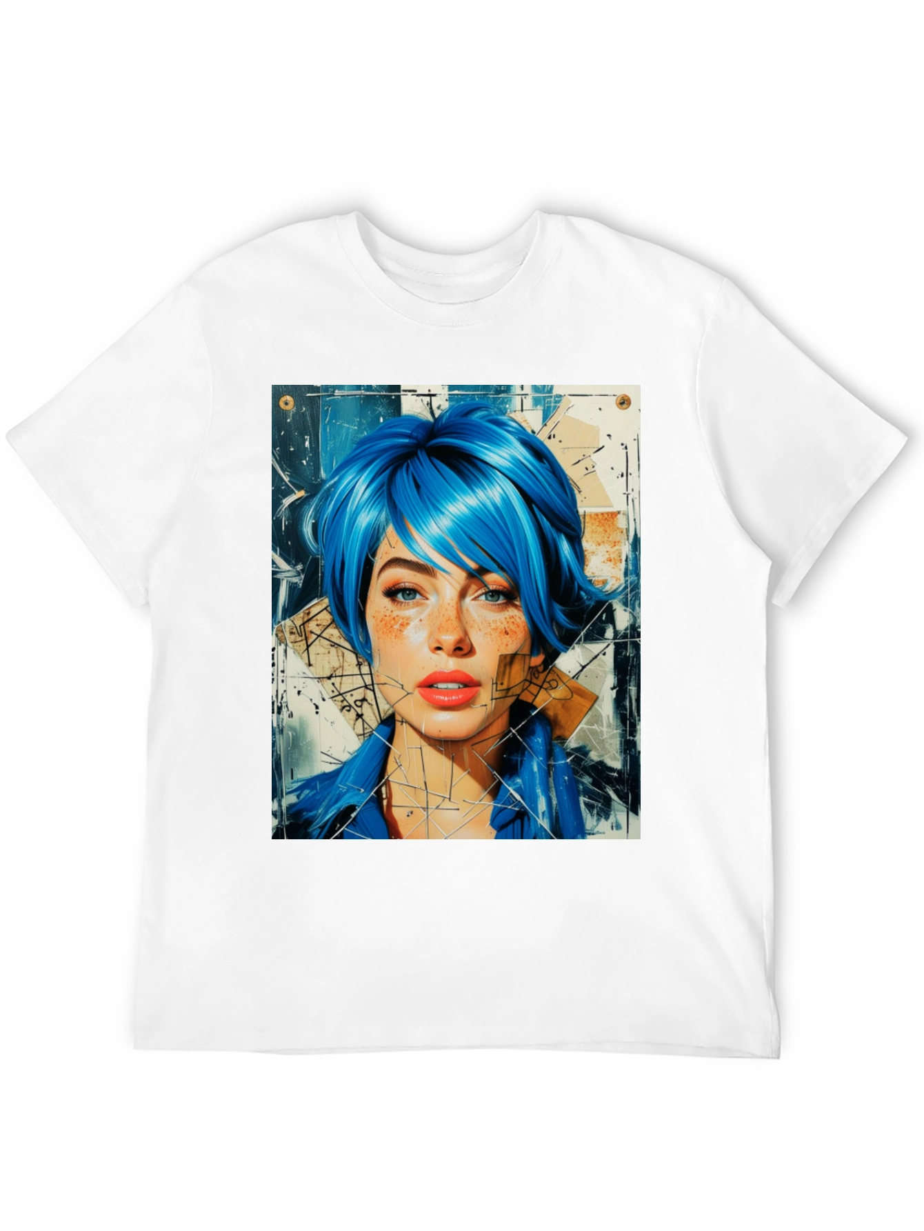 Abstract Blue Hair Woman Graphic Tee - 12