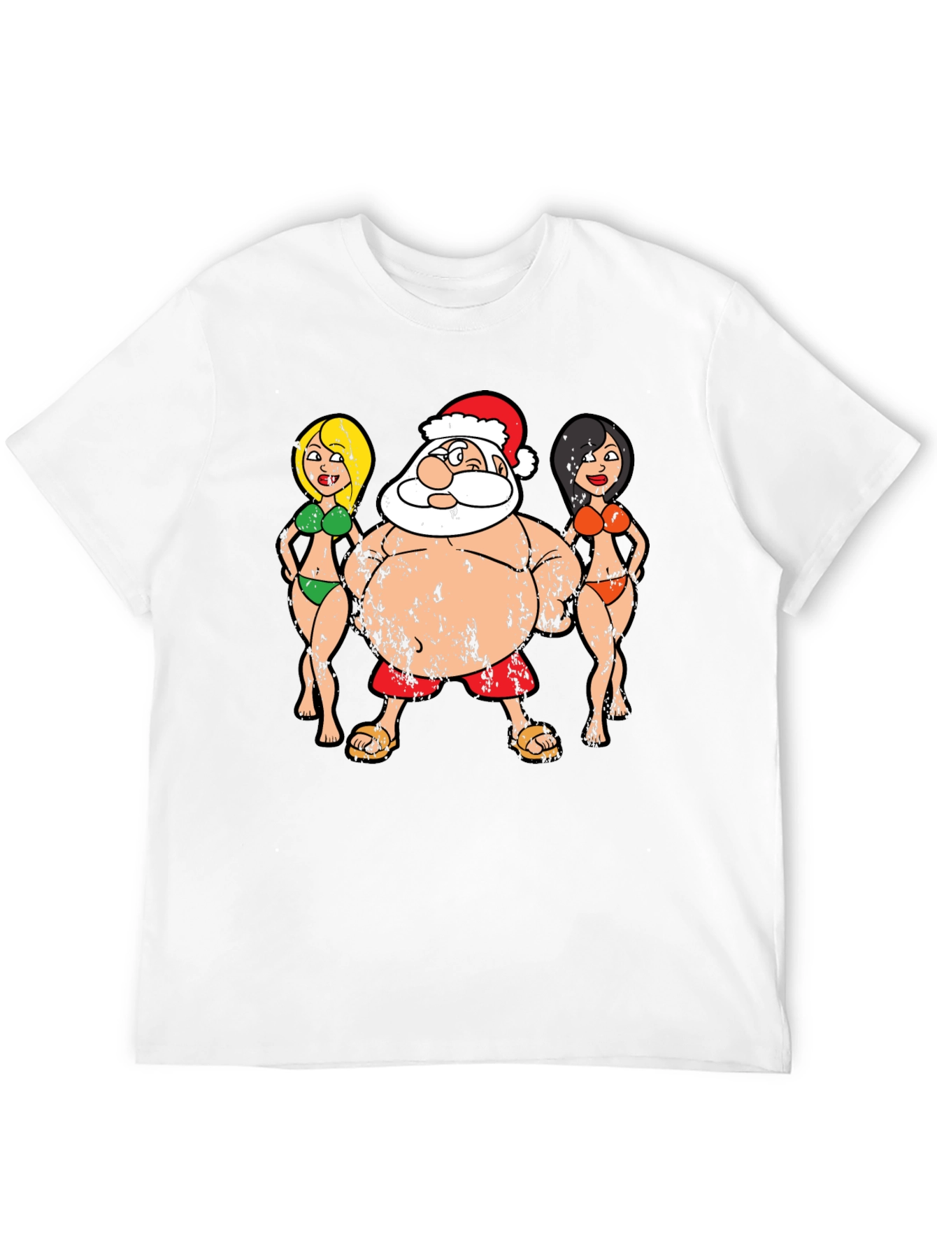 Black Funny Santa and Bikini Girls Graphic Tee view 12