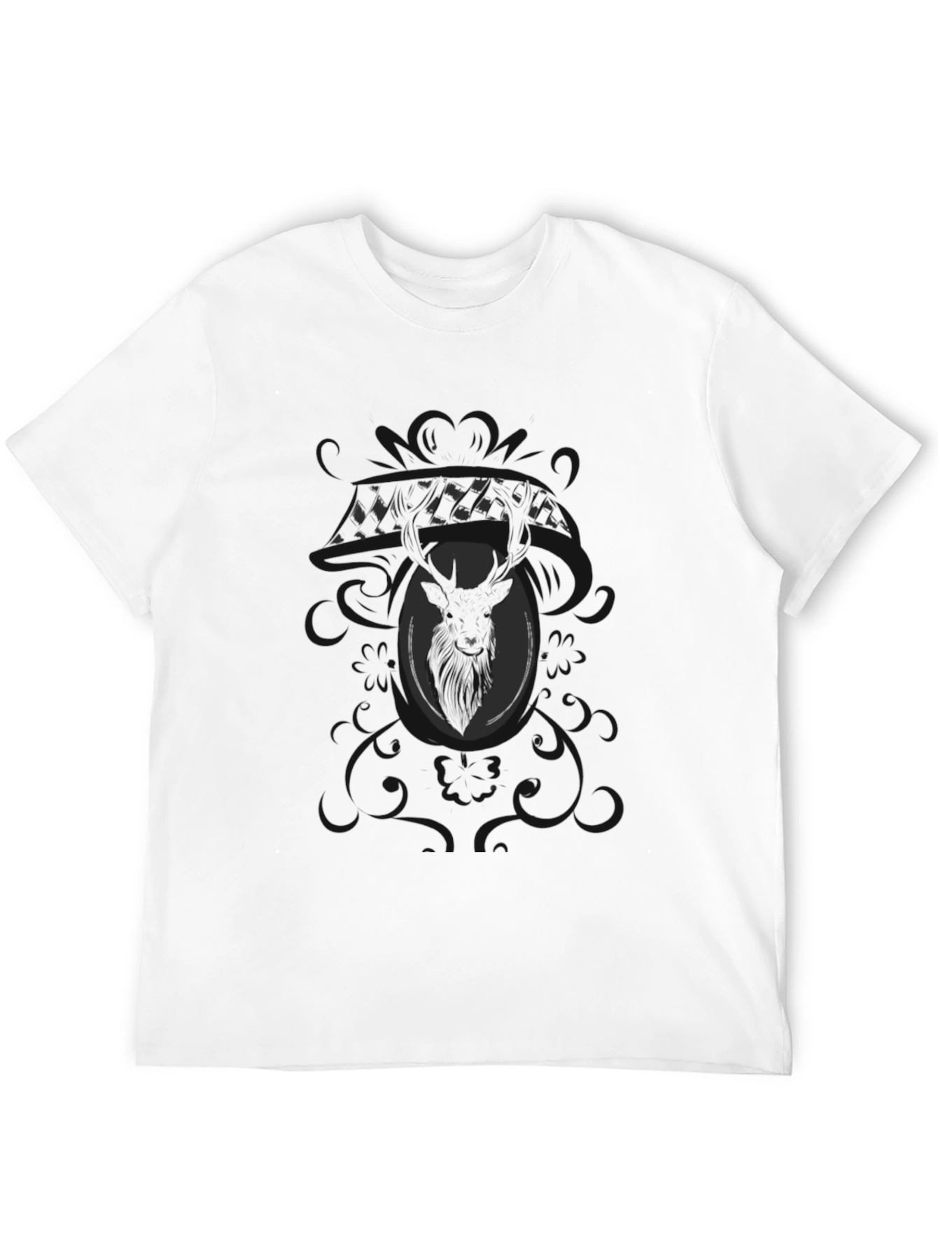 Black Men's Black Graphic Tee - Deer Motif view 12