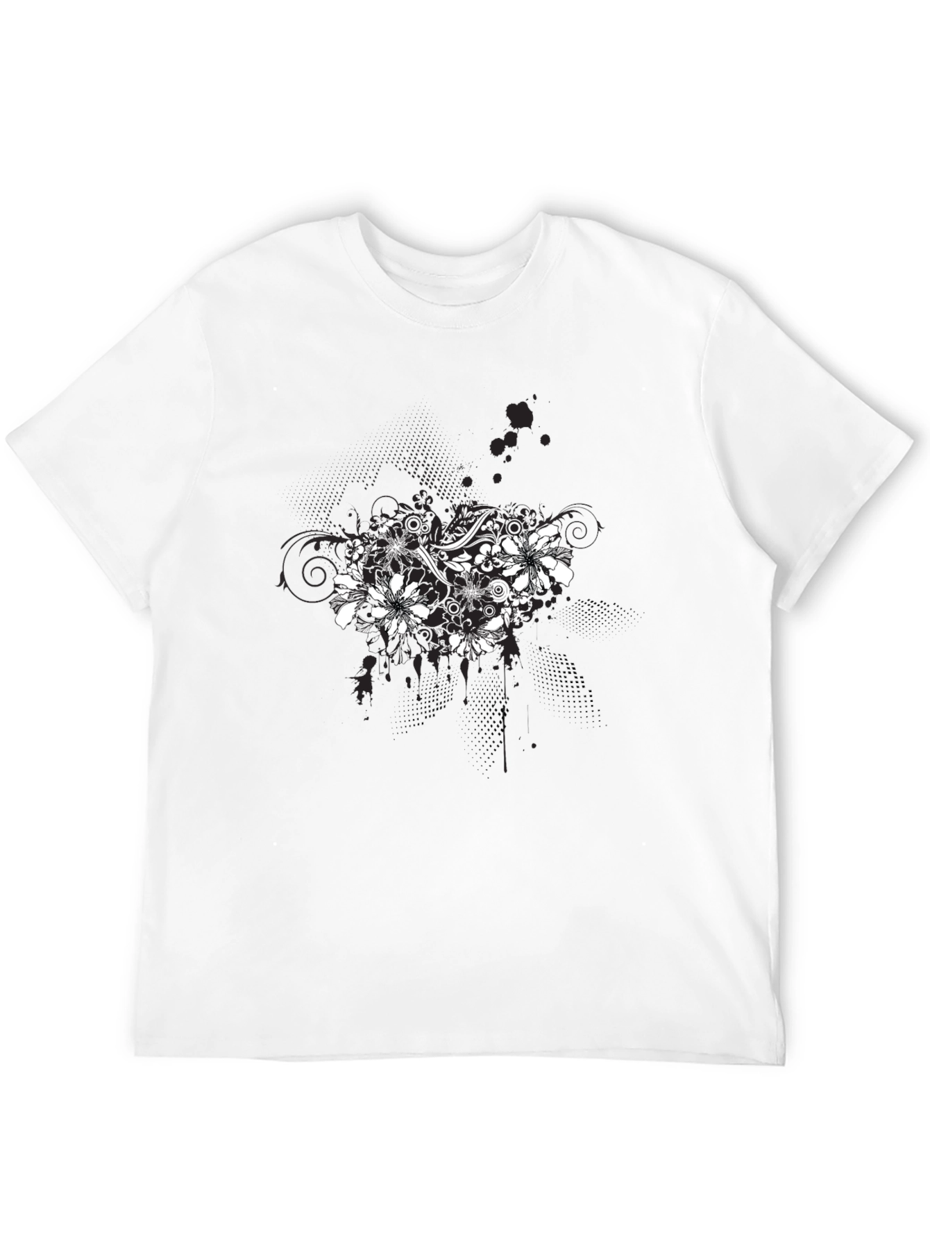 Black Floral Graphic Black T-Shirt for Men view 12