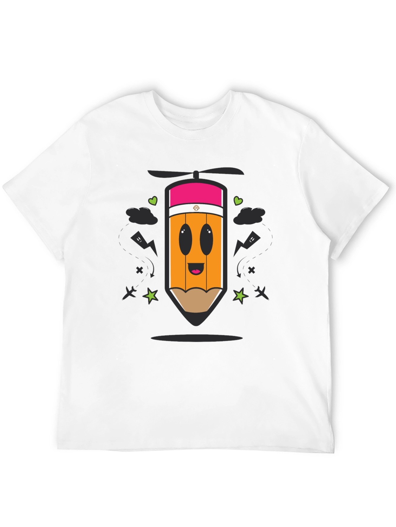 Black Cartoon Pencil Helicopter Graphic T-Shirt view 12