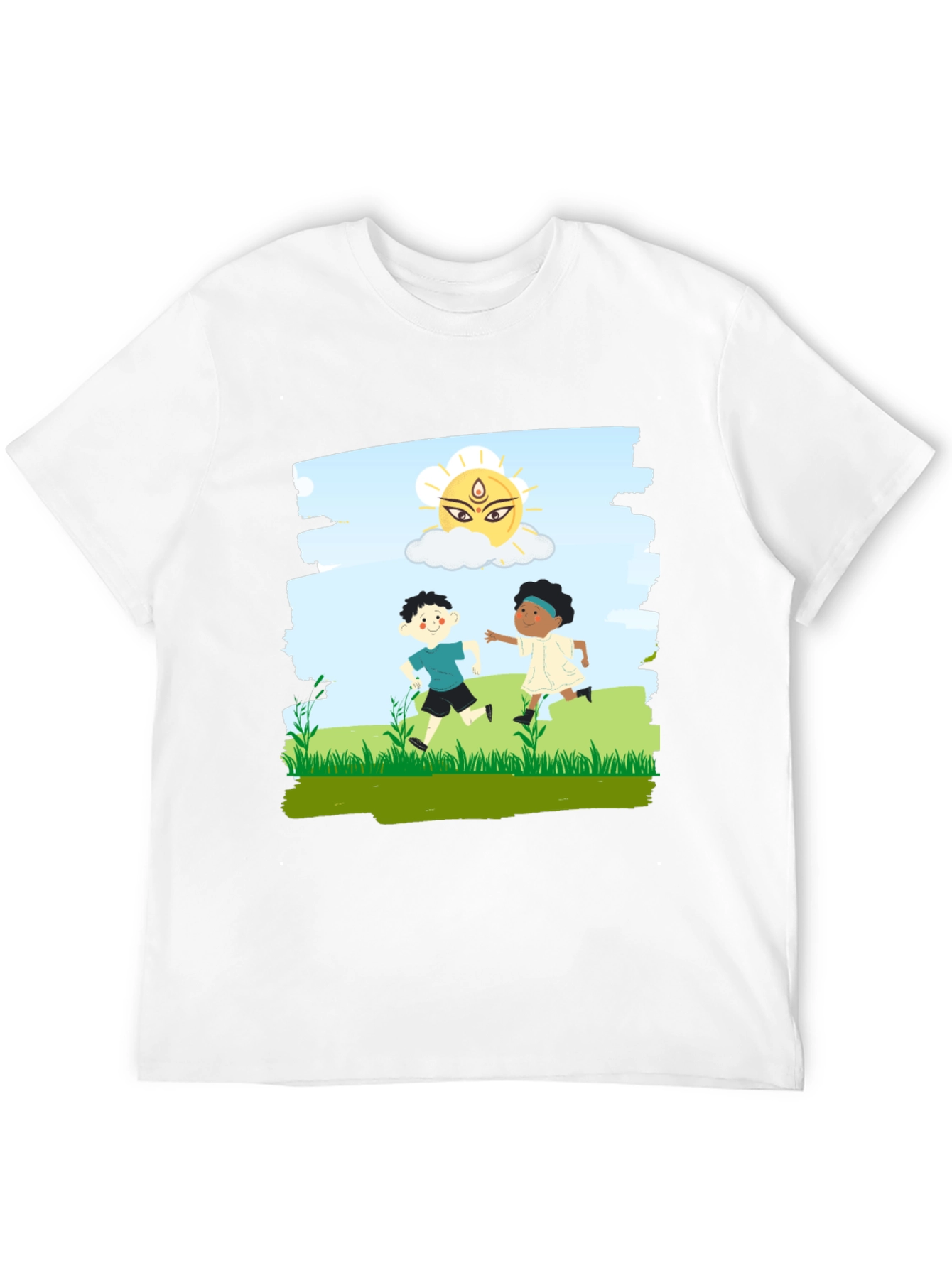 Black Kids Playing Graphic T-Shirt - Black Cotton Blend view 12