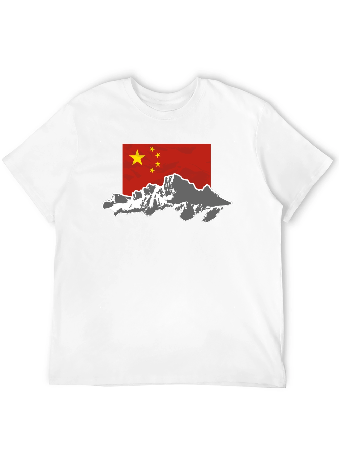 China Flag Mountain Graphic Tee - Black Cotton Casual T-Shirt - 12