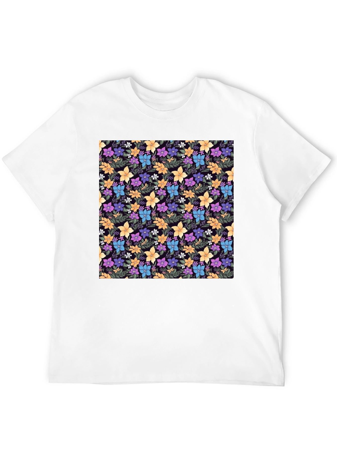 Black Floral Print Black Crew Neck T-Shirt view 12