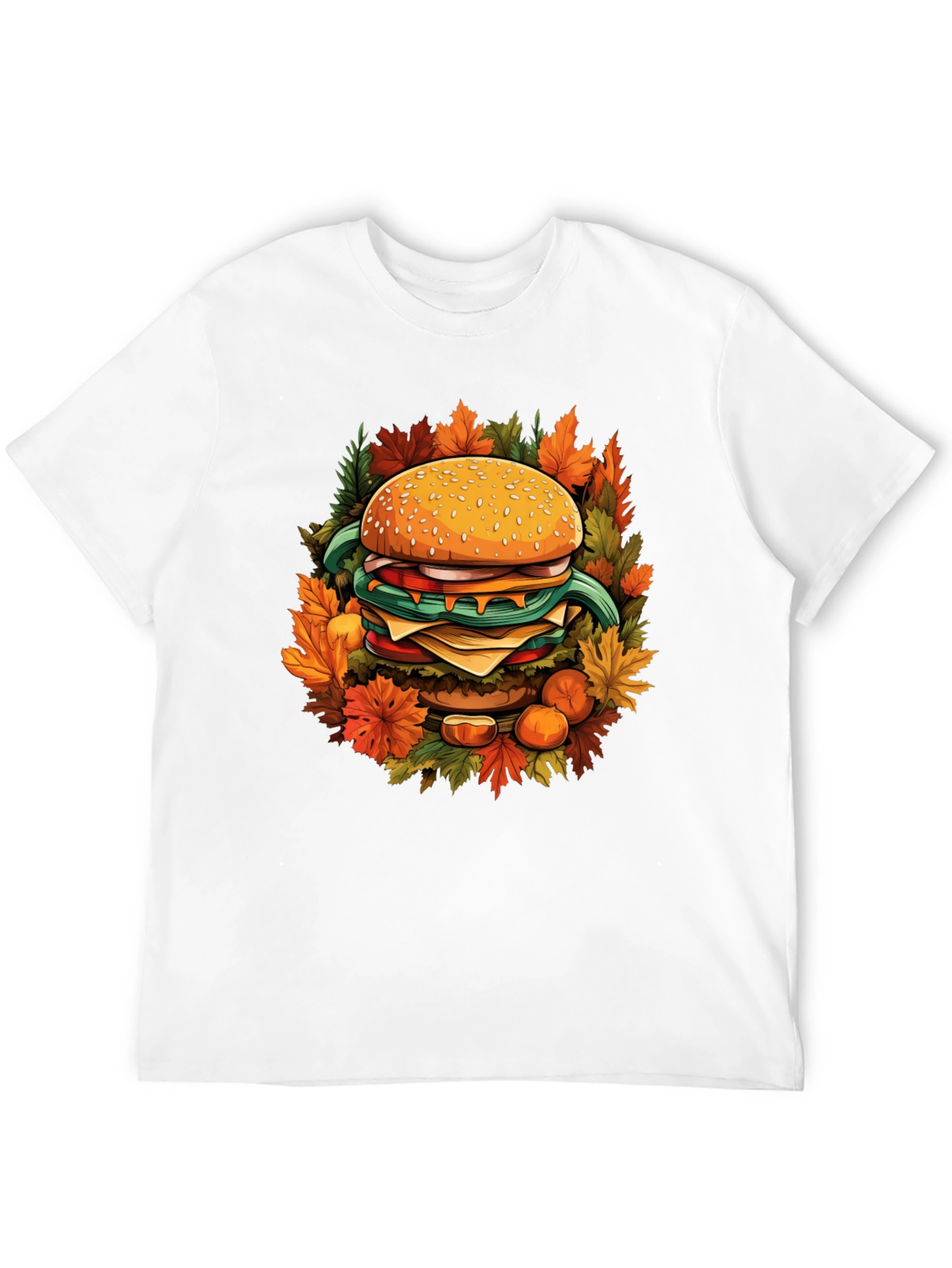 Black Burger Fall Graphic Tee - Black Cotton Casual Wear view 12