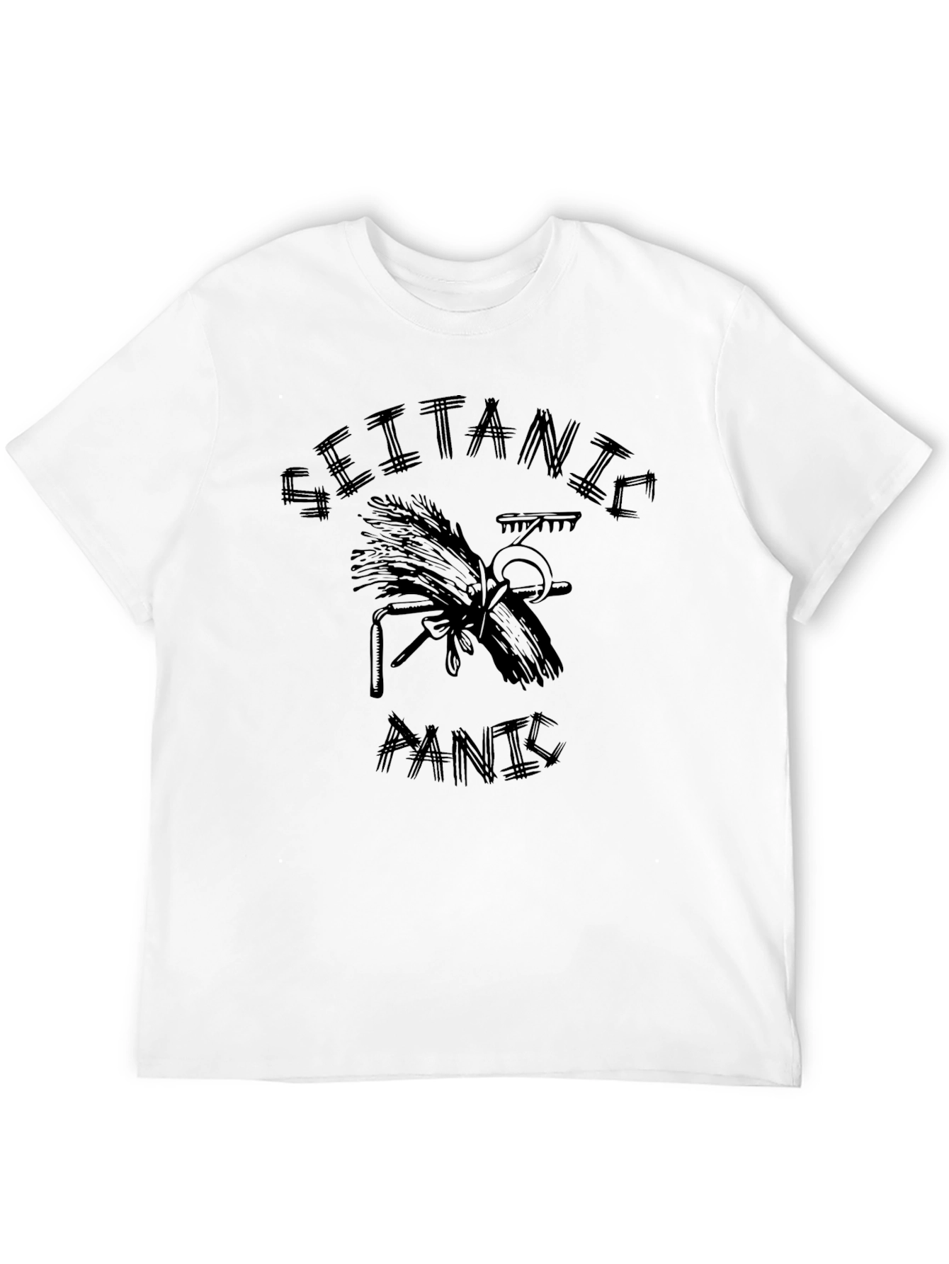 Black Seitanic Panic T-Shirt - Vegan Humor Tee view 12