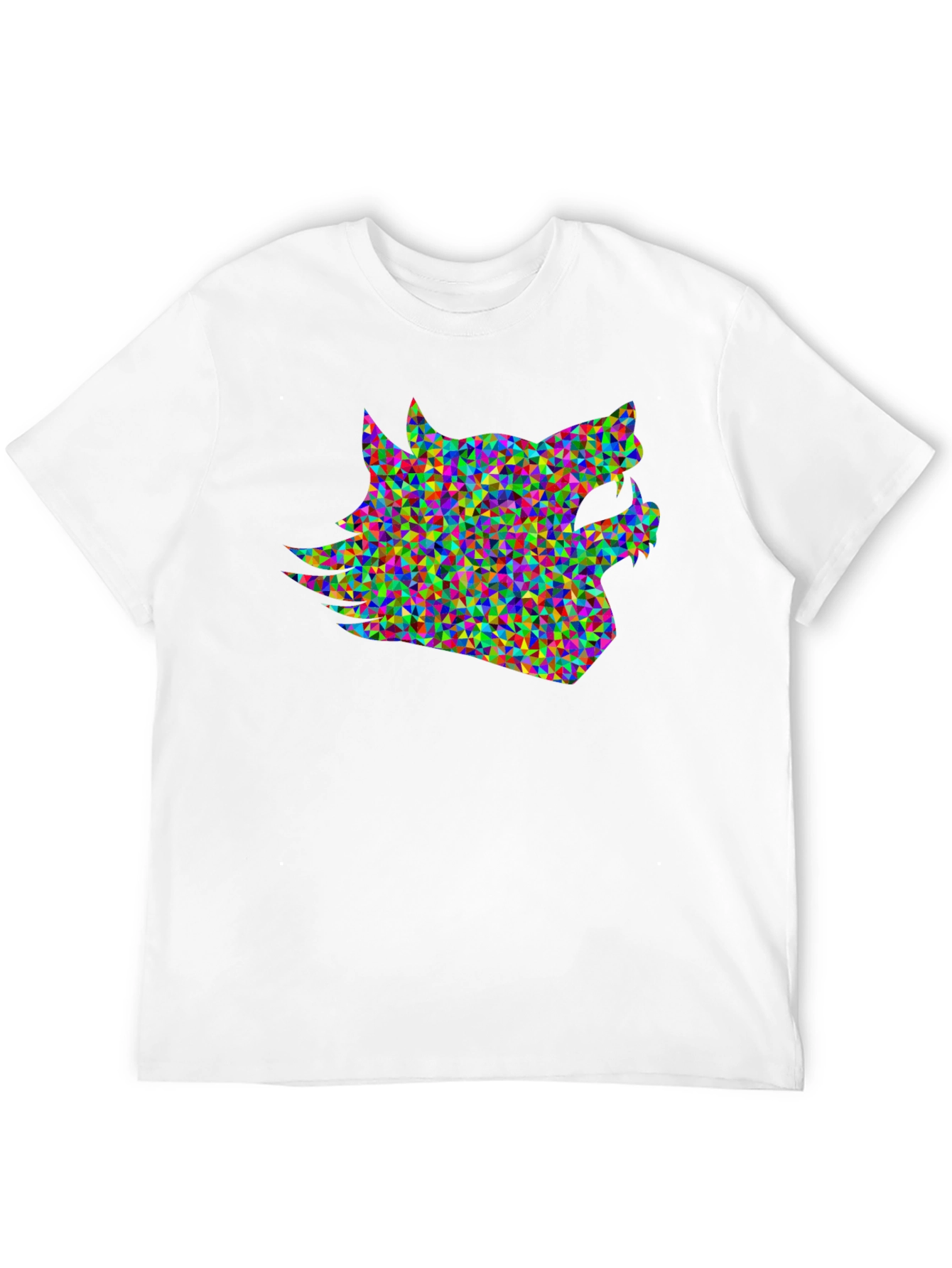 Black Geometric Wolf Head T-Shirt - Modern Abstract Design view 12