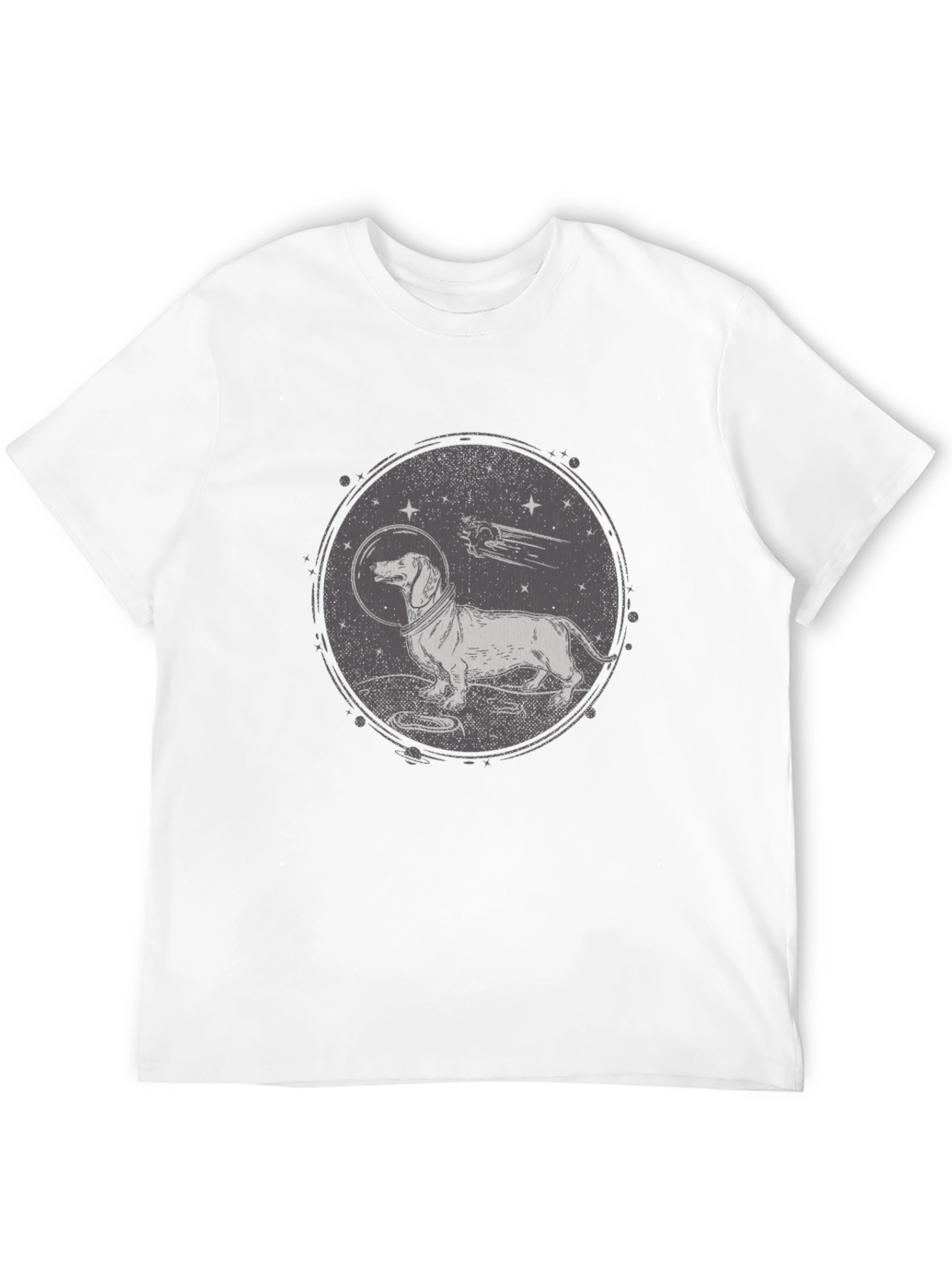 Black Dachshund Astronaut Graphic T-Shirt - Black Crew Neck view 12