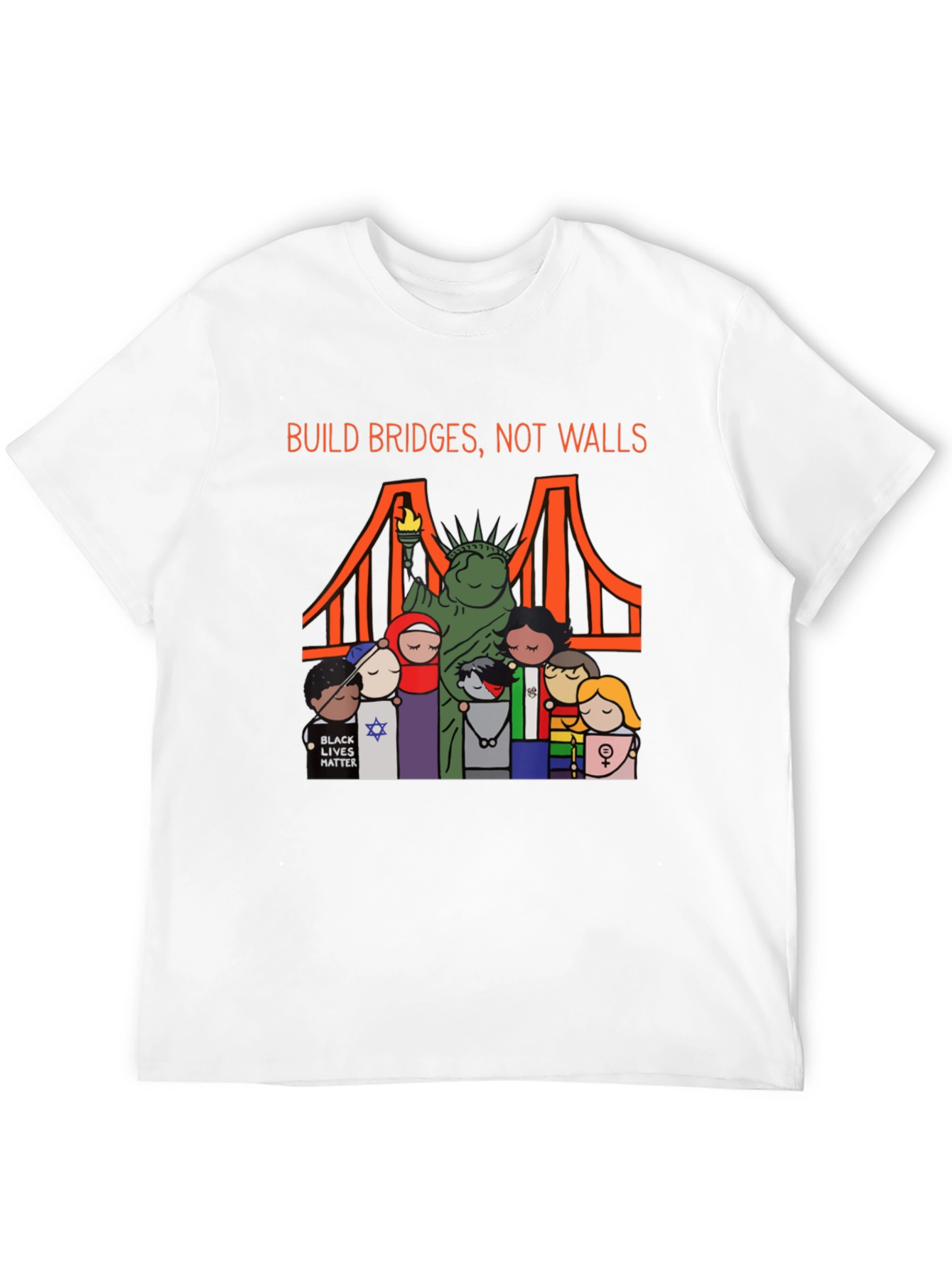 Black Build Bridges Not Walls Diversity Graphic Tee view 12