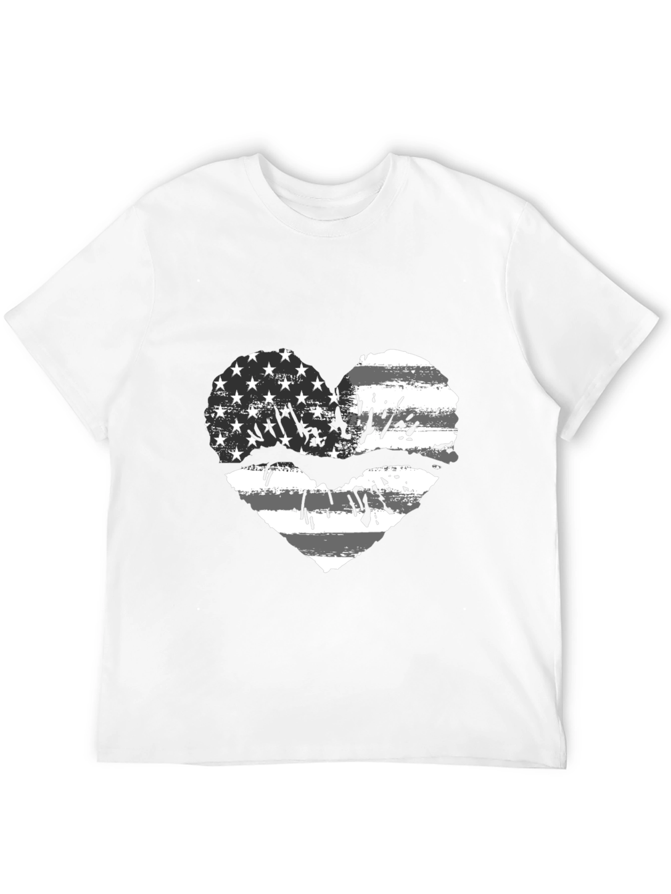 Black American Flag Heart Lips Black T-Shirt view 12