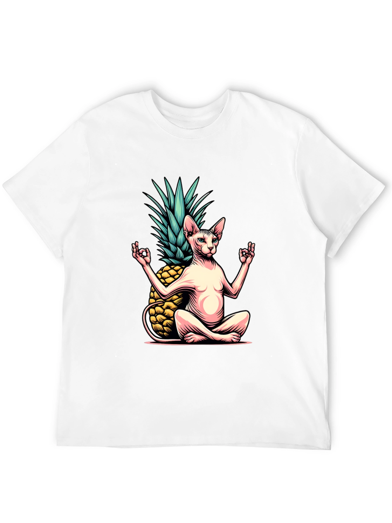 Black Zen Cat Pineapple T-Shirt - Meditating Sphynx Tee view 12