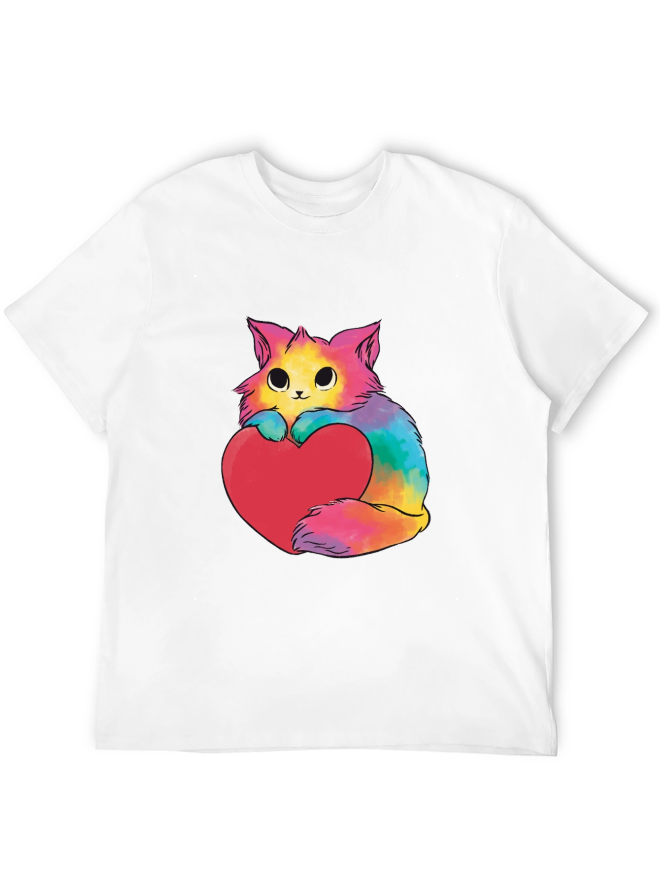 Black Rainbow Cat Heart Graphic Tee - Unisex view 12