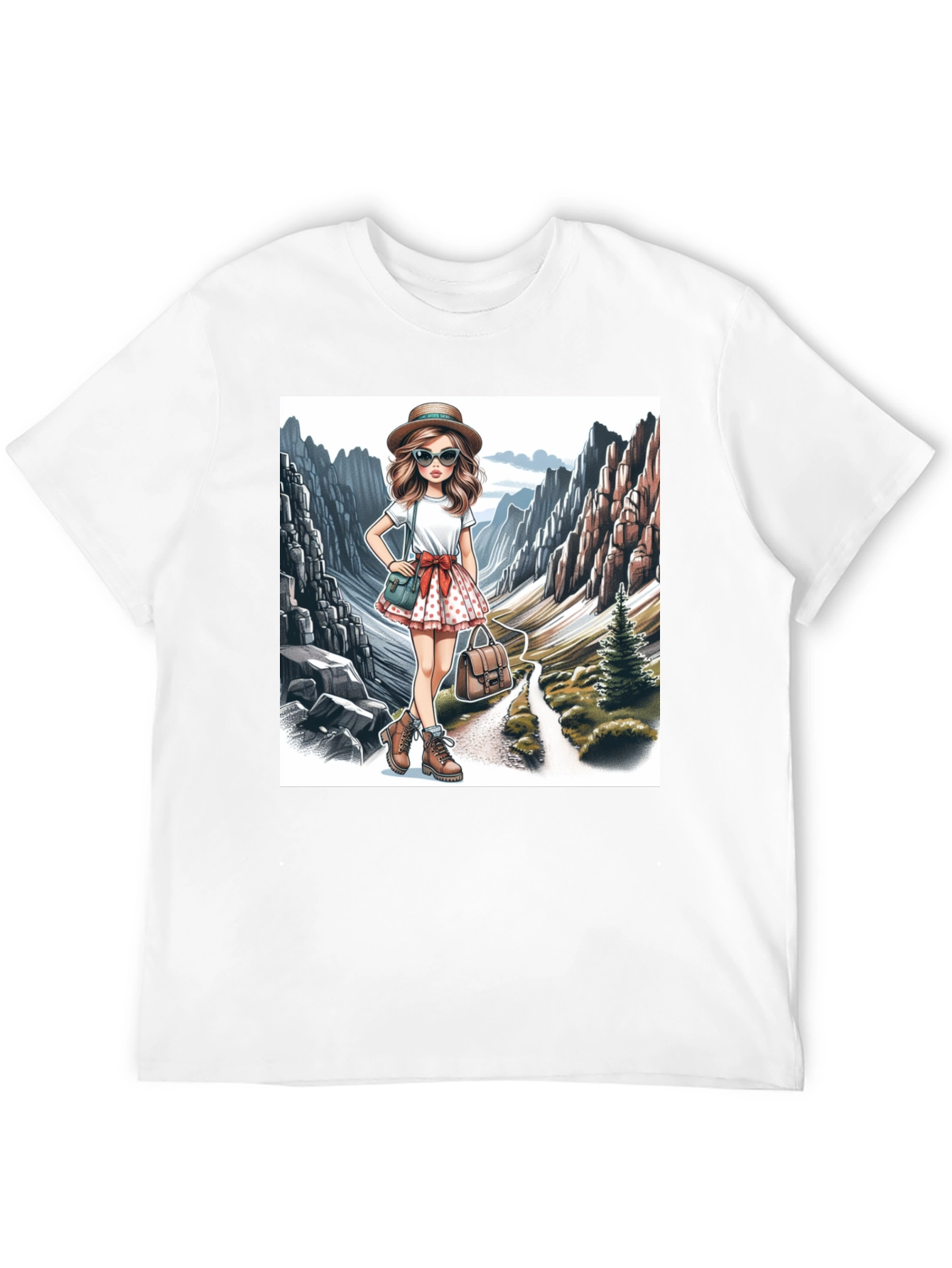 Black Stylish Hiking Girl Graphic T-Shirt view 12