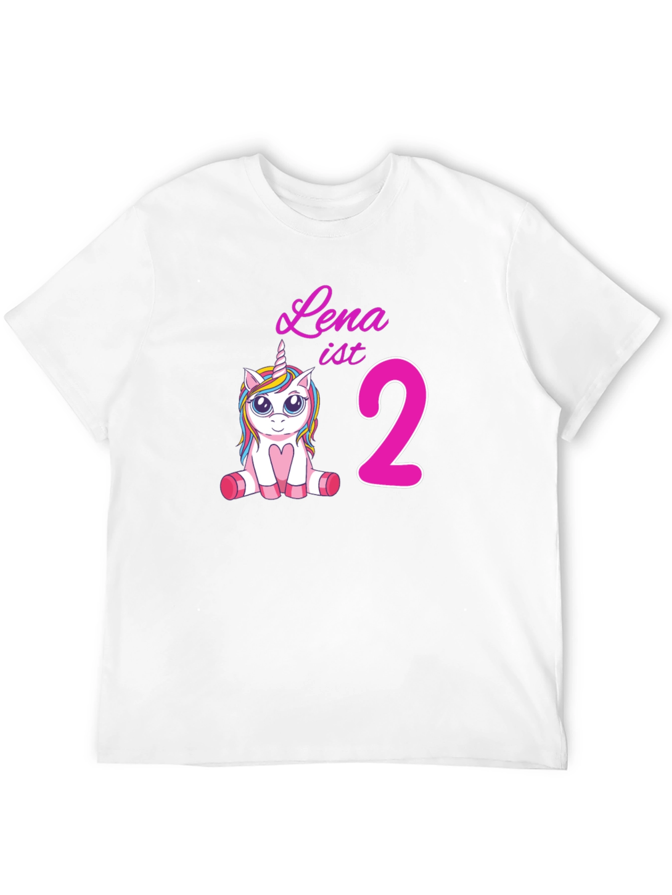 Black Cute 'Lena is 2' Unicorn Birthday Black T-Shirt view 12