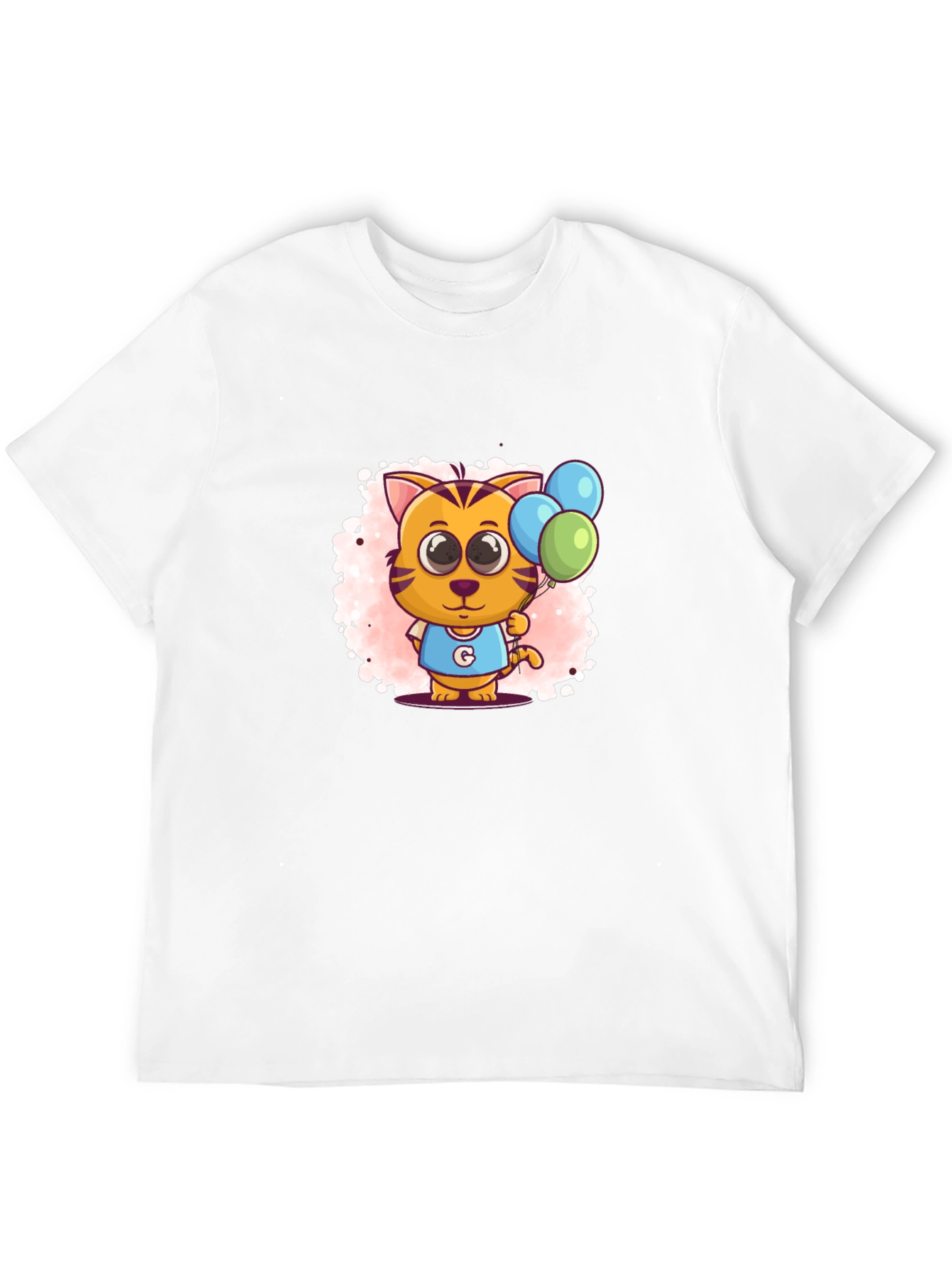Black Cute Cartoon Cat With Balloons Black T-Shirt view 12