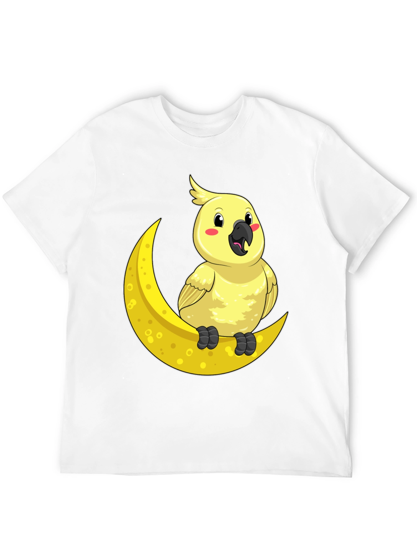 Black Cute Cockatiel On Moon T-Shirt - Soft Cotton, Unique Design view 12
