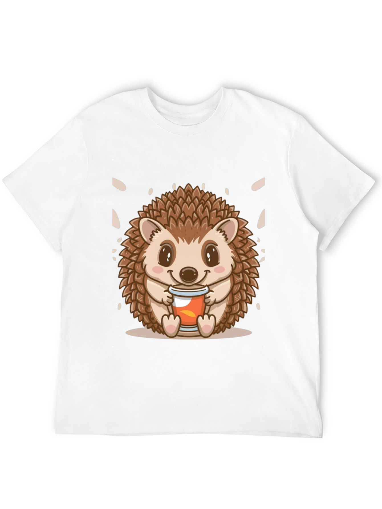 Black Cute Hedgehog Holding Drink Graphic Tee - Black view 12