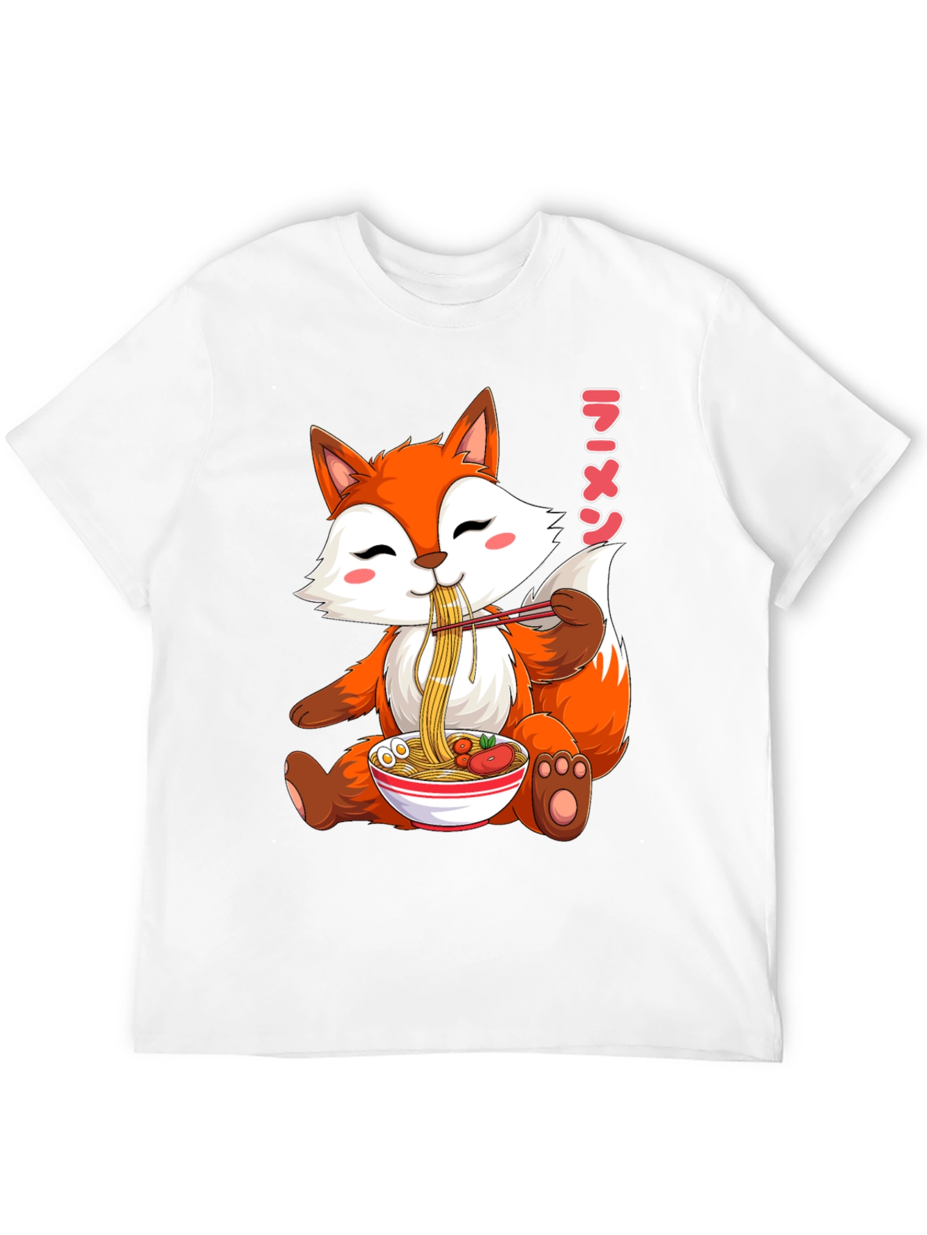 Black Cute Fox Ramen T-Shirt, Kawaii Anime Tee view 12