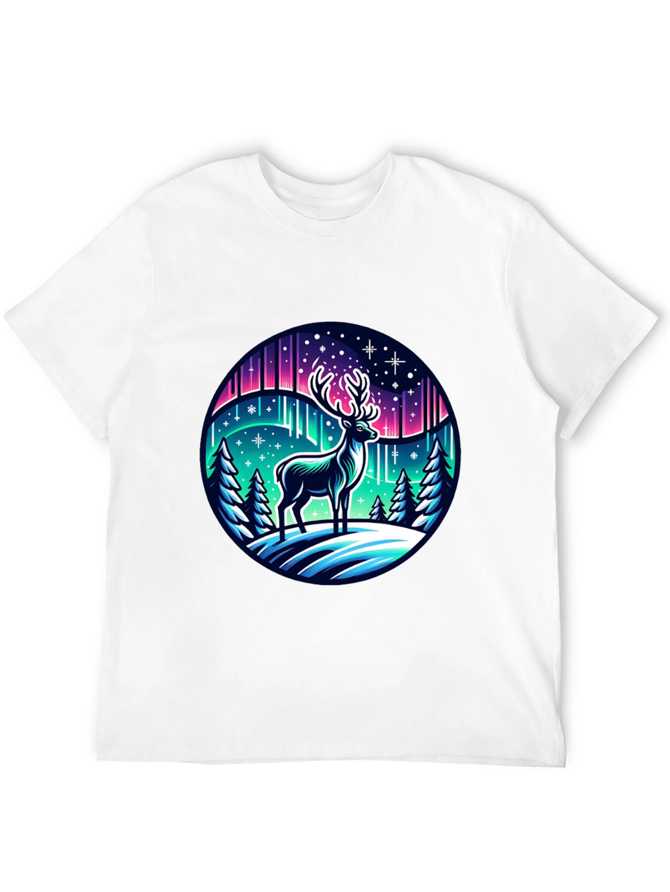 Black Winter Deer Graphic Tee - Northern Lights Design view 12