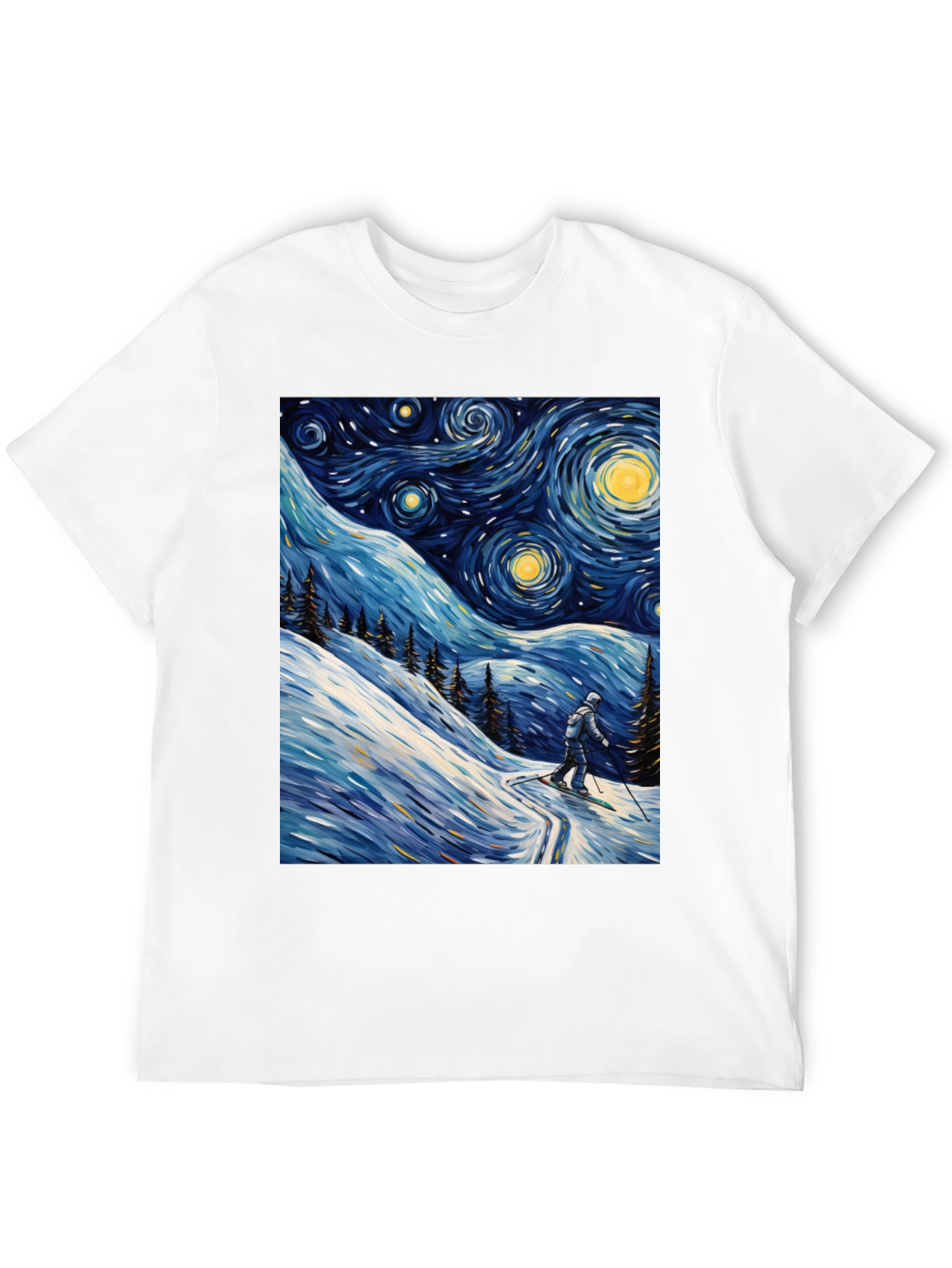 Black Starry Night Skiing Graphic Tee view 12
