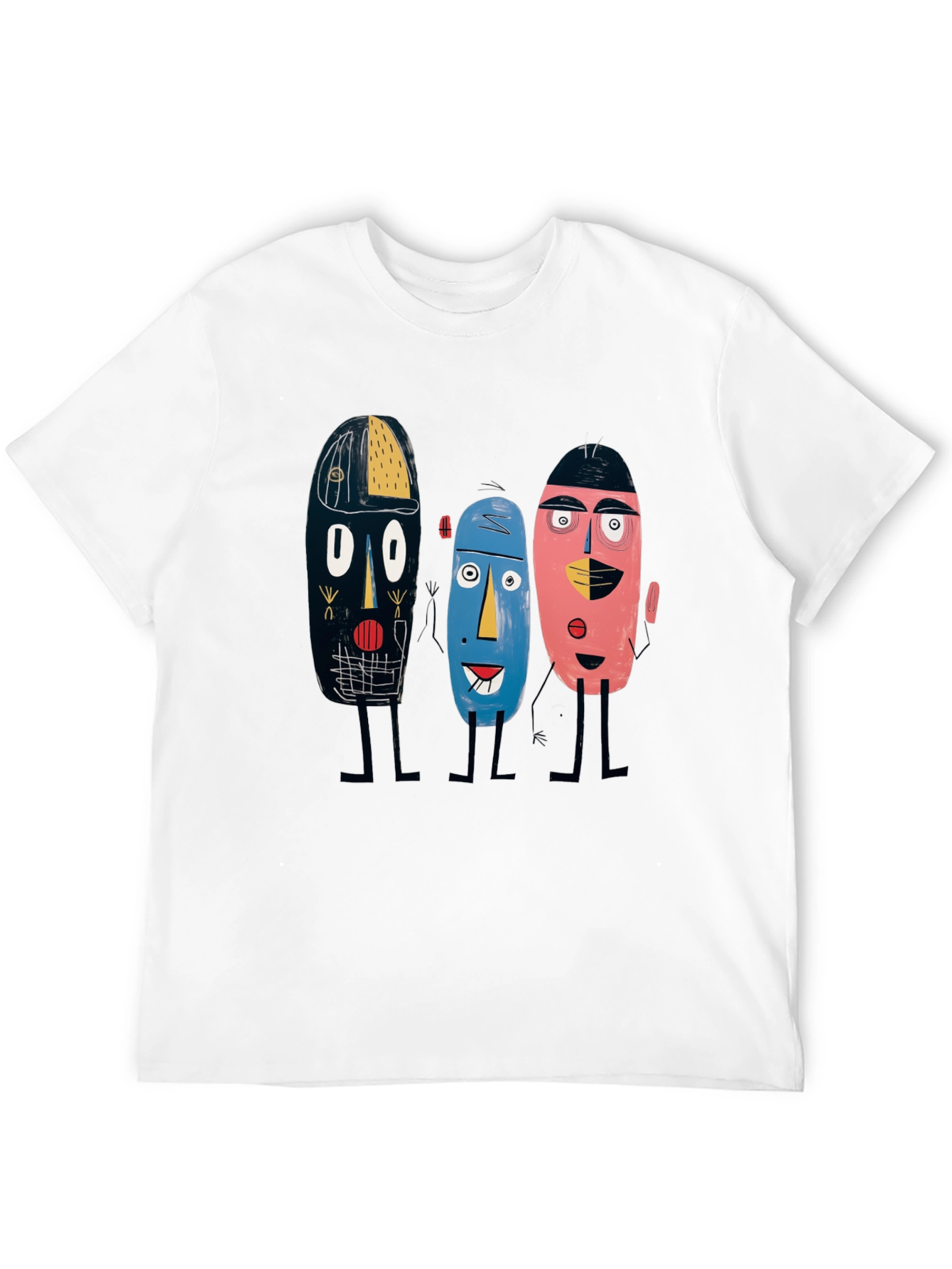 Black Abstract Faces Black Tee - Unique Graphic Print view 12