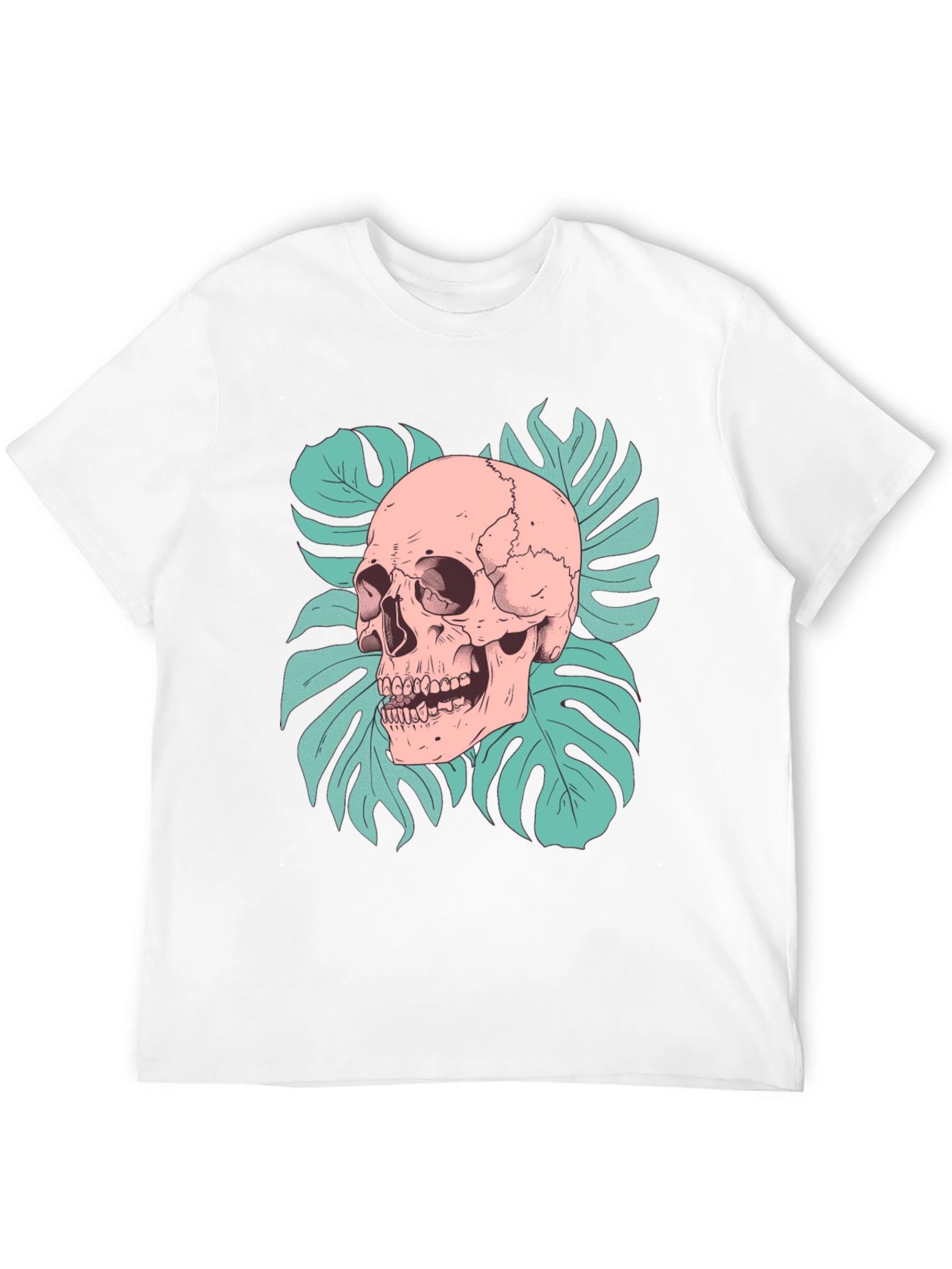 Black Skull & Monstera Leaf Graphic Tee - Black view 12