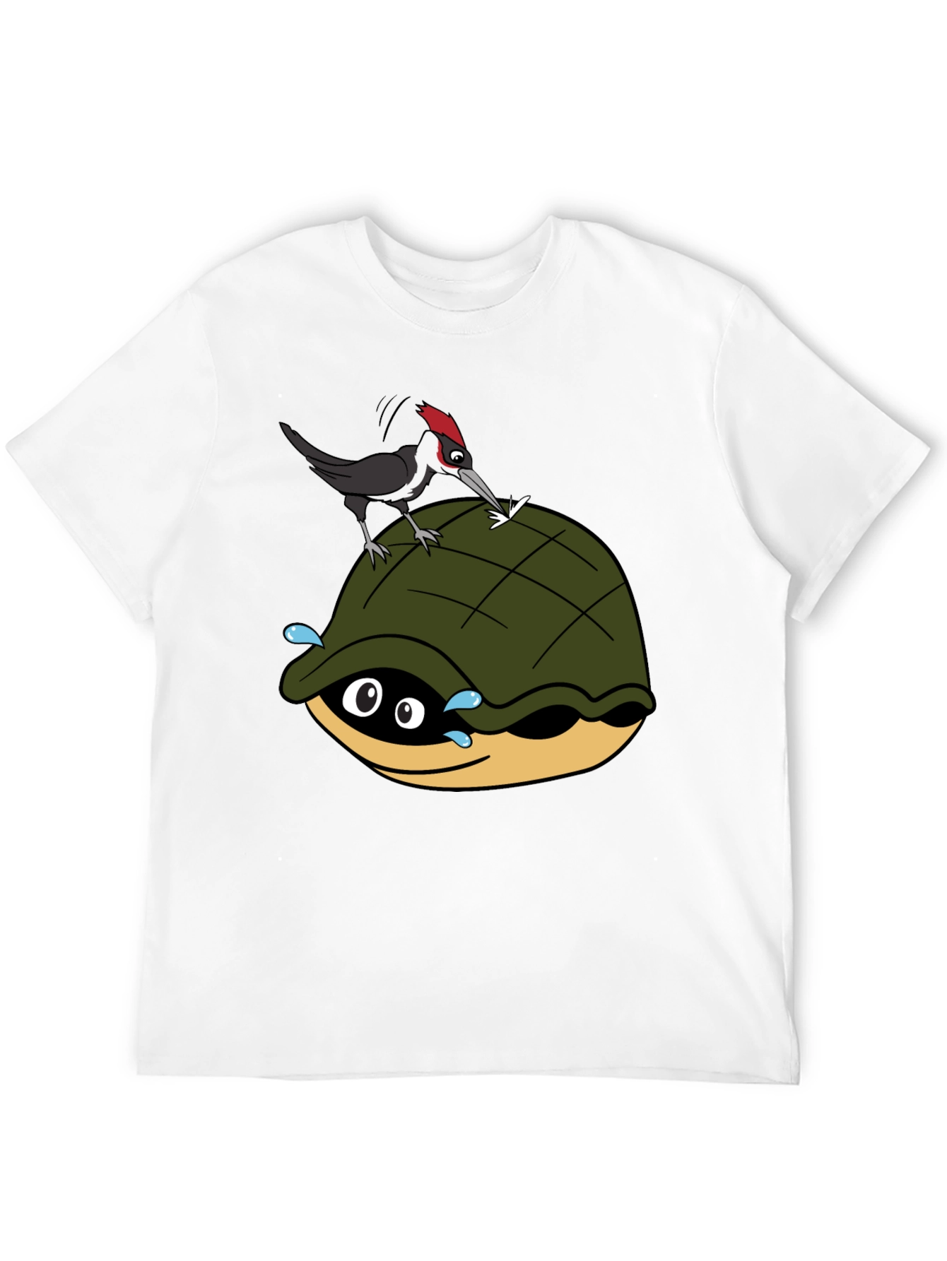 Black Cartoon Turtle and Woodpecker Graphic Tee view 12