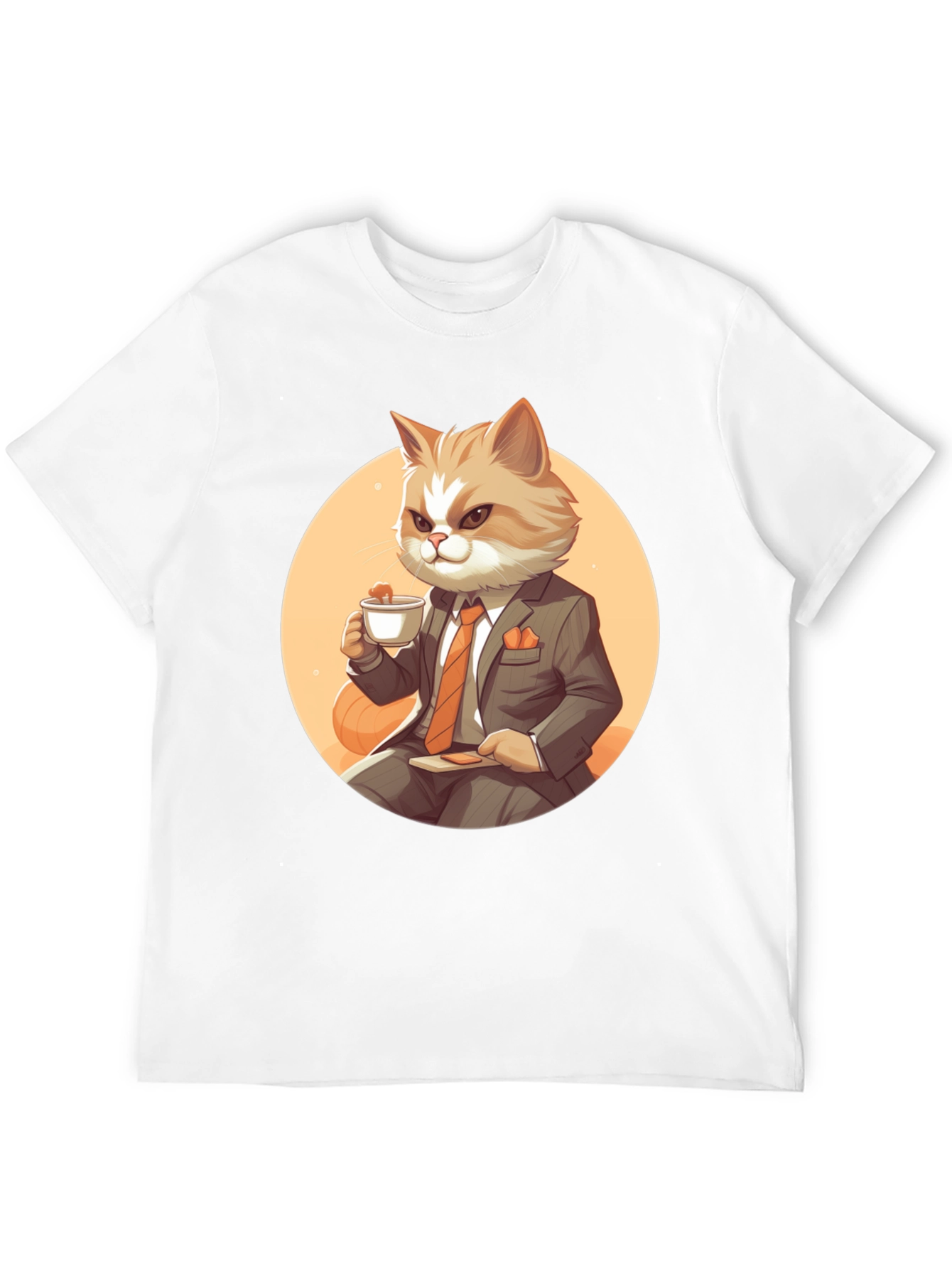 Black Cat Boss T-Shirt: Cartoon Cat in Suit Sipping Tea view 12