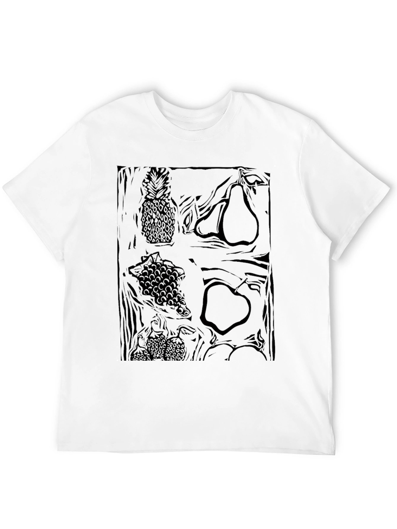 Black Monochrome Fruit Pattern Graphic Tee view 12