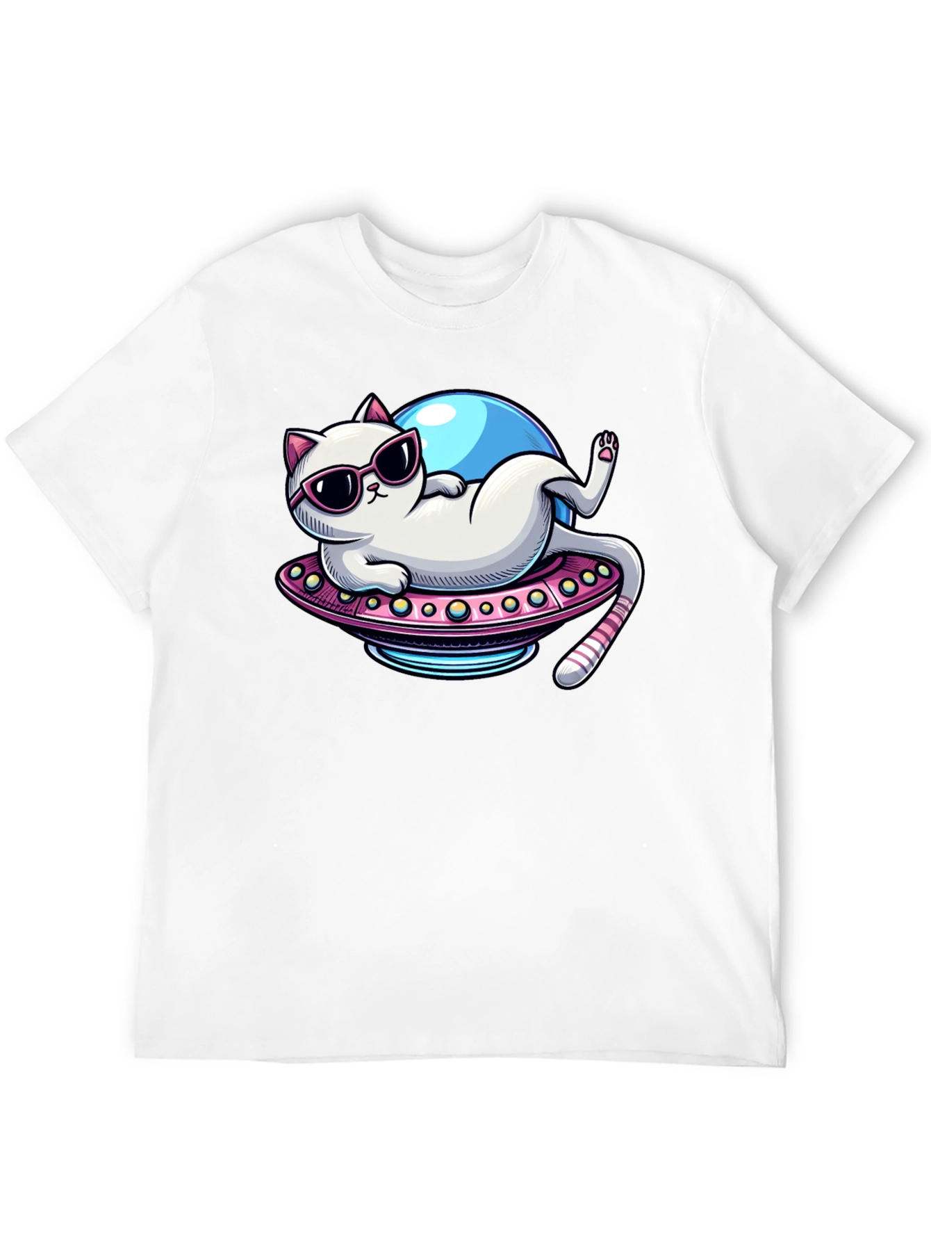 Black Cat in UFO T-Shirt - Lazy Astronaut Kitten Tee view 12