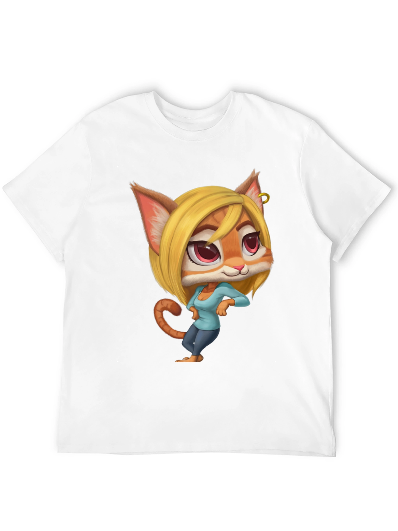 Black Cartoon Cat Girl T-Shirt - Unique Design view 12