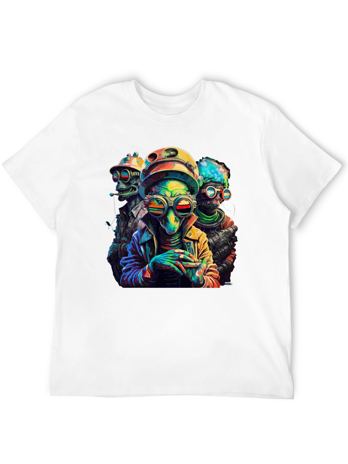 Colorful Alien Crew Graphic Black T-Shirt - 12