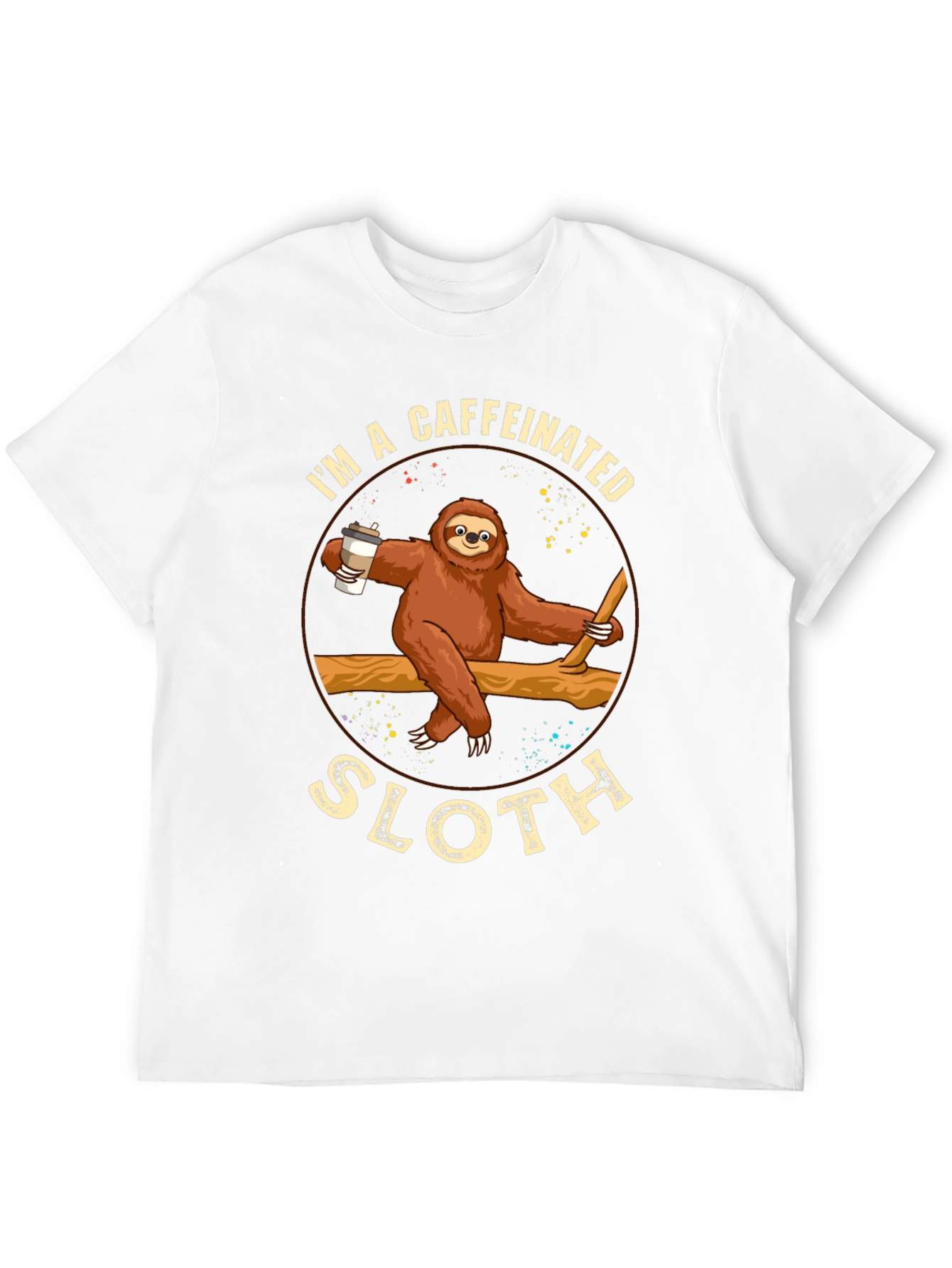 Black Caffeinated Sloth Graphic T-Shirt - Unisex view 12