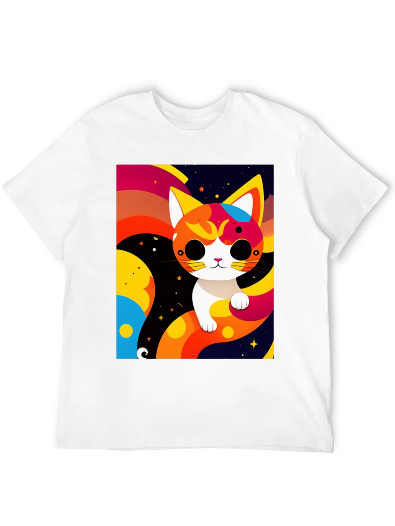 Black Cartoon Cat Graphic Tee - Modern Artistic Design view 12