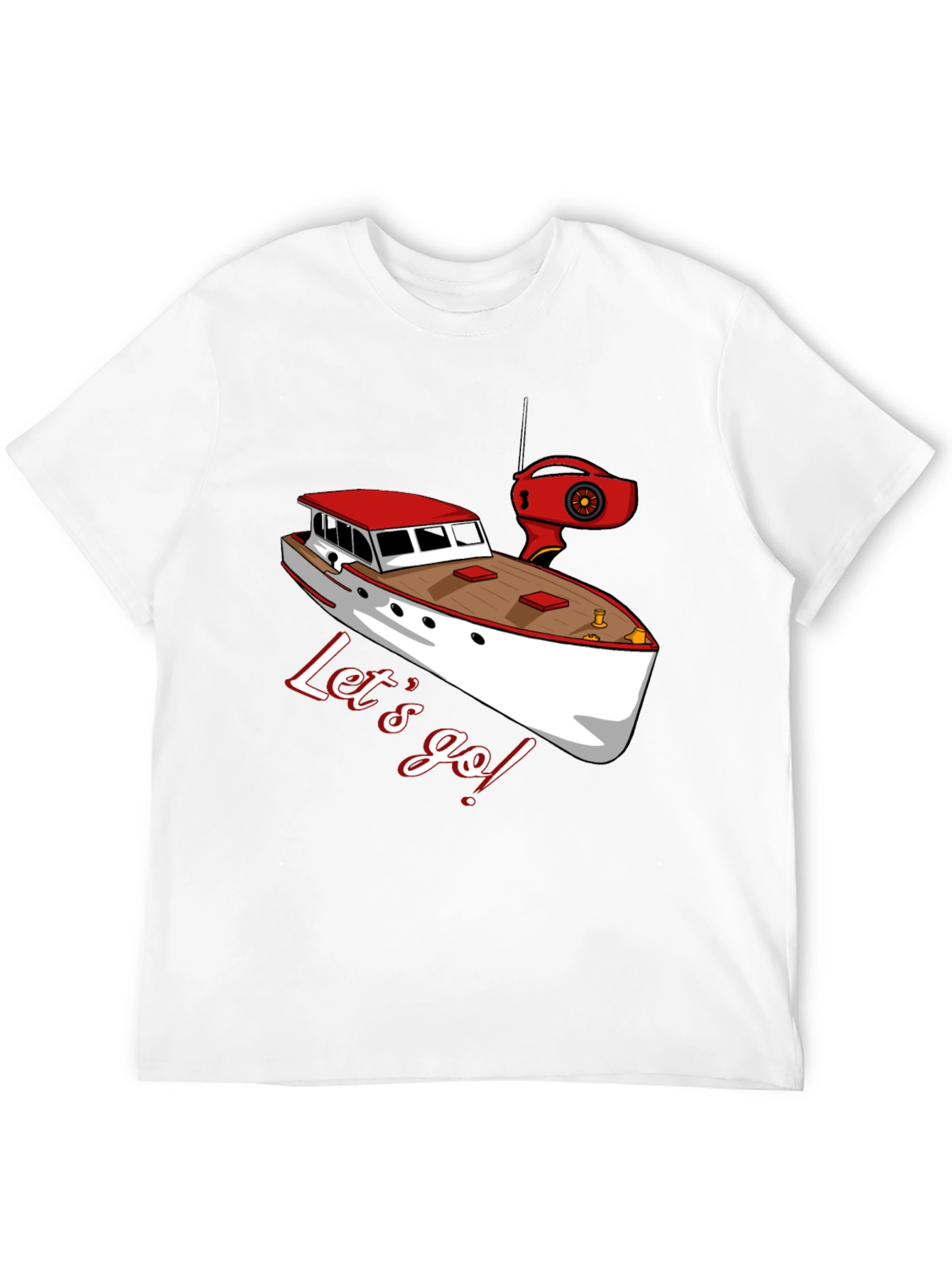 Black Let's Go Boating T-Shirt: Red & White Boat Graphic view 12