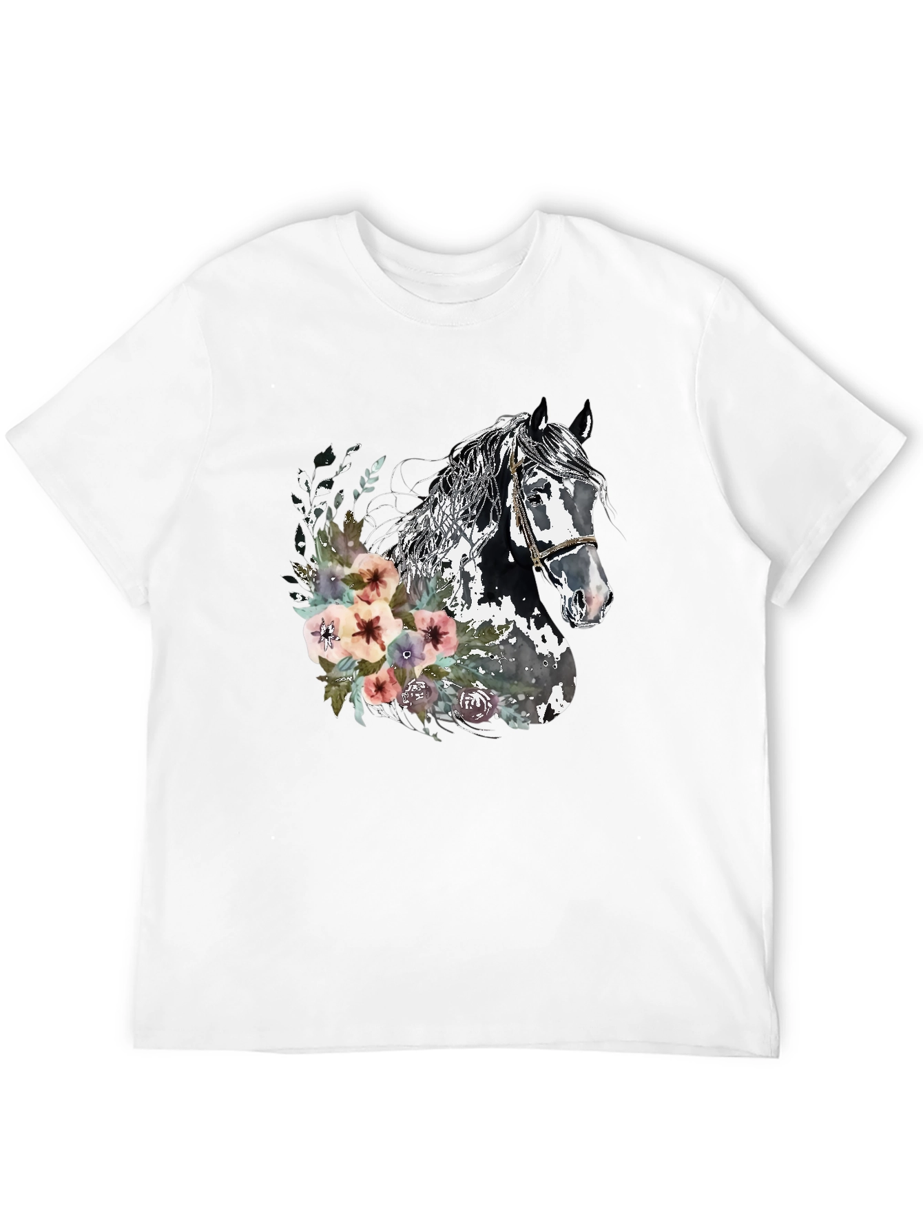 Black Floral Horse Graphic Tee - Unisex Black T-Shirt view 12