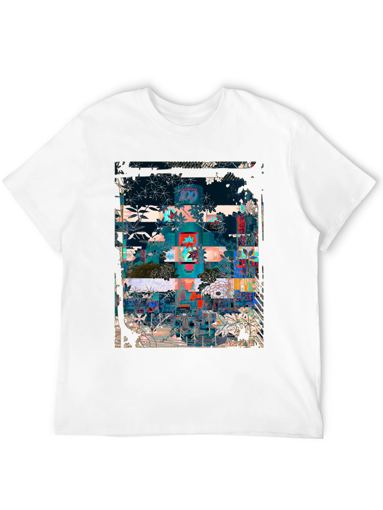 Black Abstract Floral Urban T-Shirt view 12