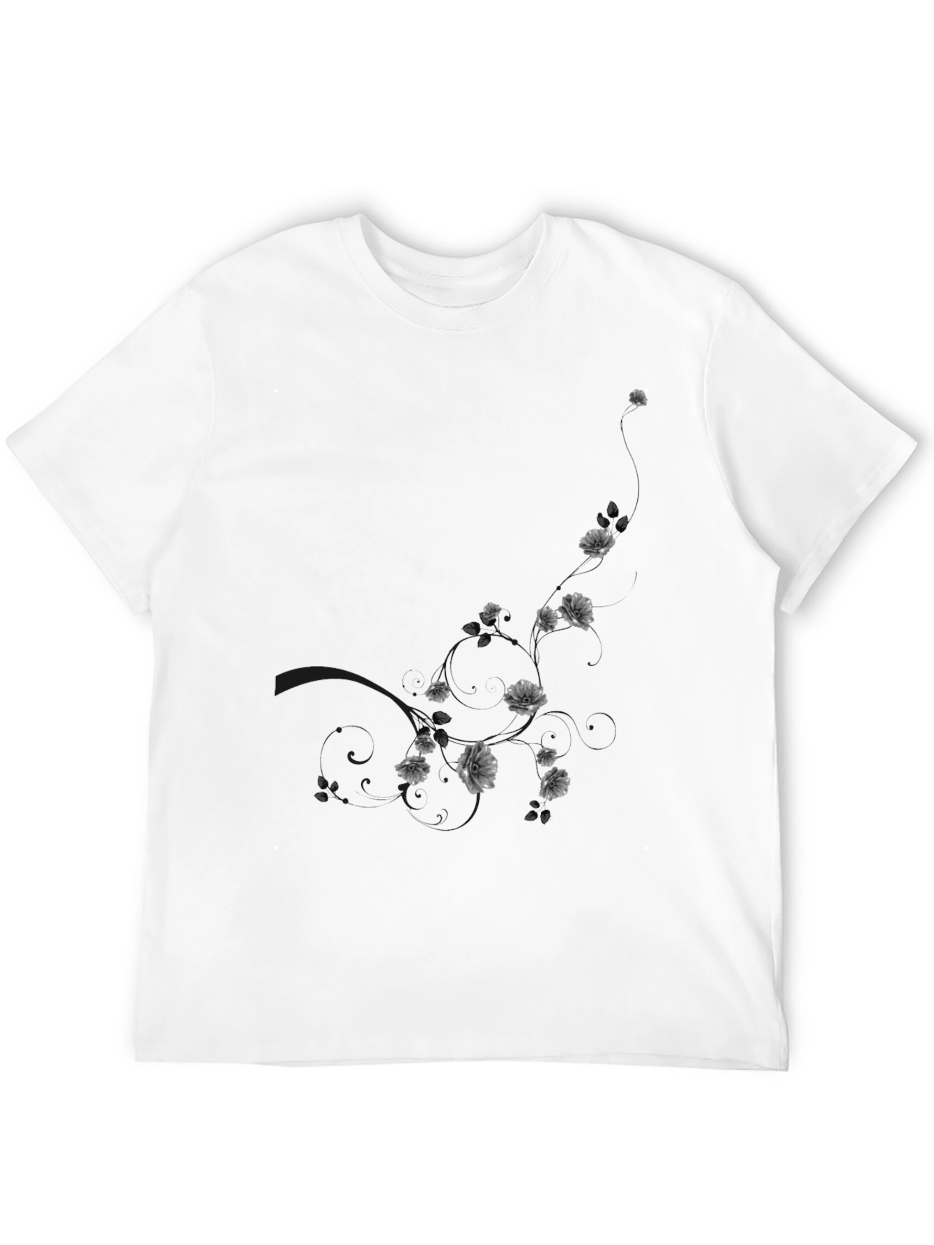 Black Men's Black Floral Graphic T-Shirt view 12