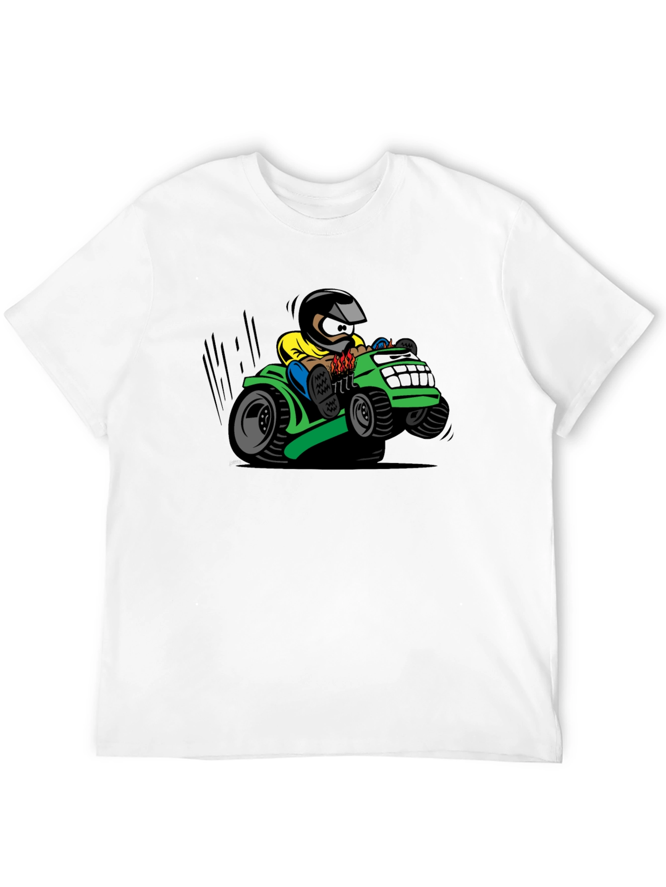Black Cartoon Lawn Mower Rider Graphic Tee view 12
