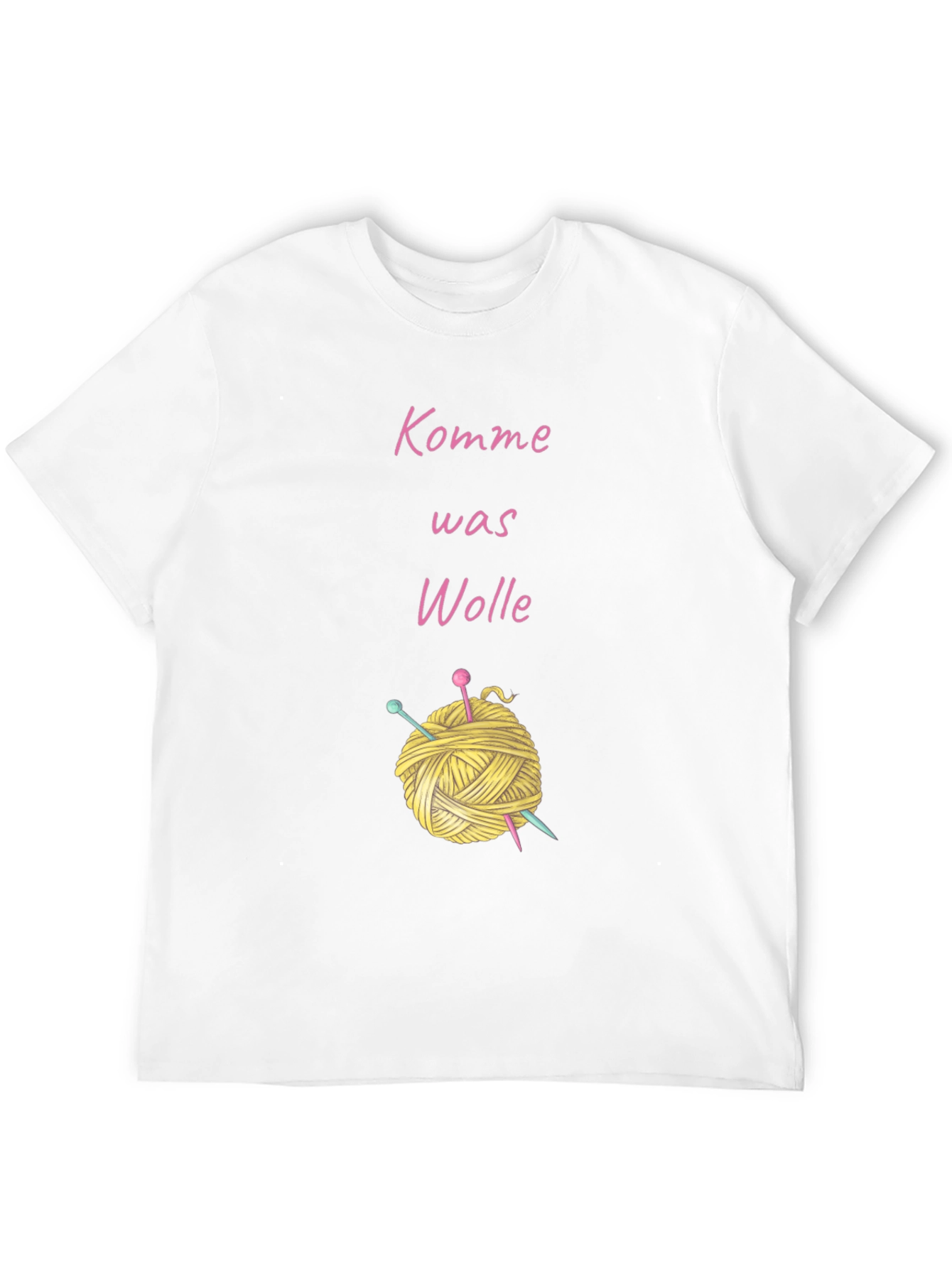 Black Knitting Lover's T-Shirt - "Komme Was Wolle" Yarn Design view 12