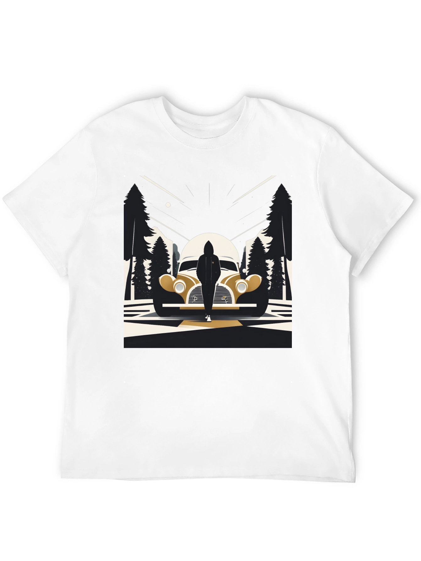 Black Retro Car & Silhouette Graphic Tee - Classic Style view 12