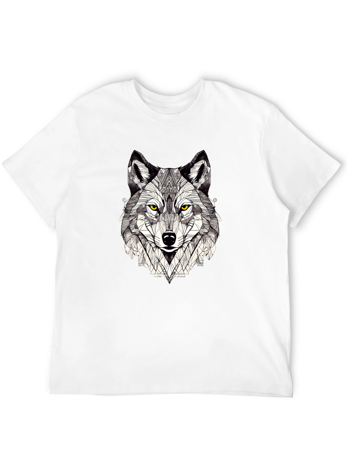Black Geometric Wolf Graphic Print Black T-Shirt view 12