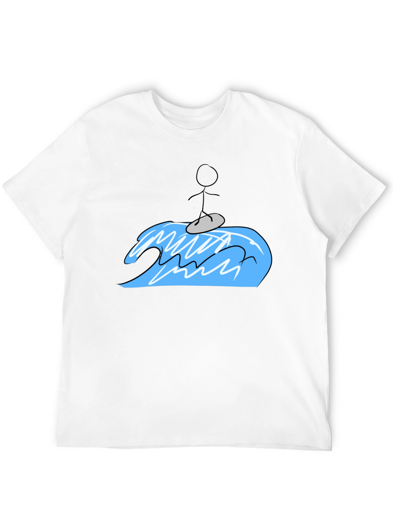 Black Surfing Stick Figure Tee - Black Cotton Graphic T-Shirt view 12