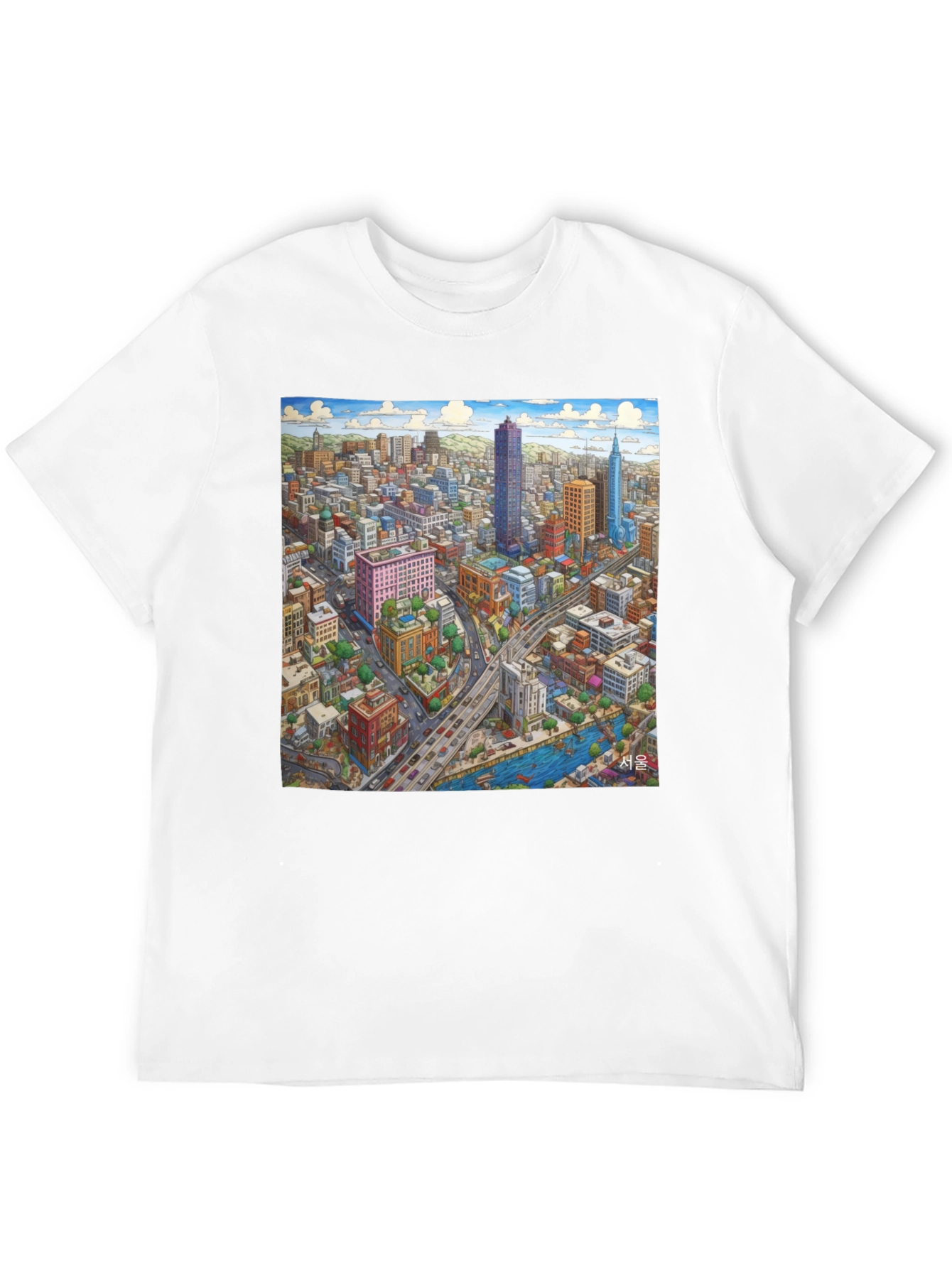 Black Seoul Cityscape Graphic Tee - Unique Design view 12