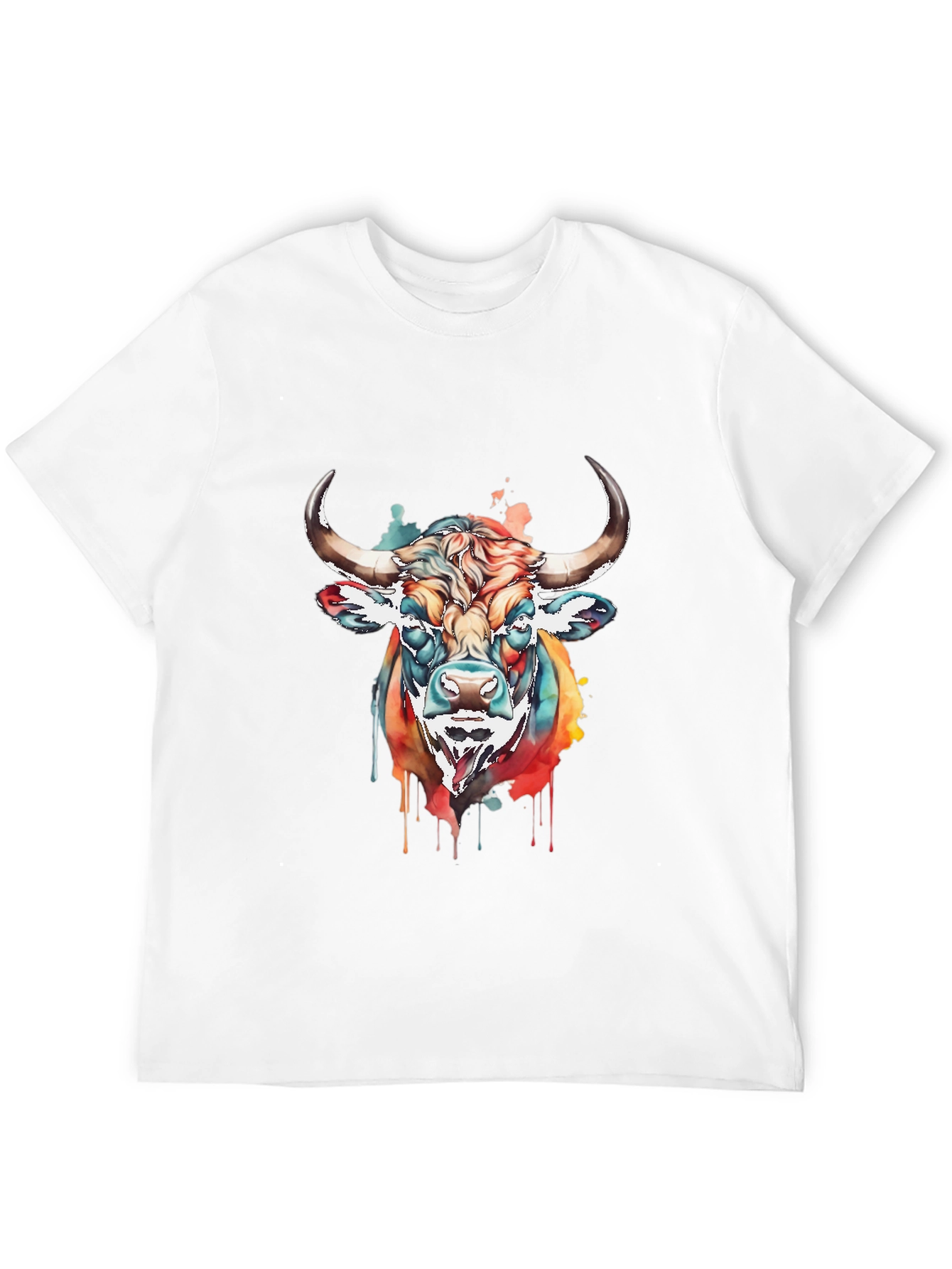 Black Colorful Bull Graphic Tee - Men's Black T-Shirt view 12