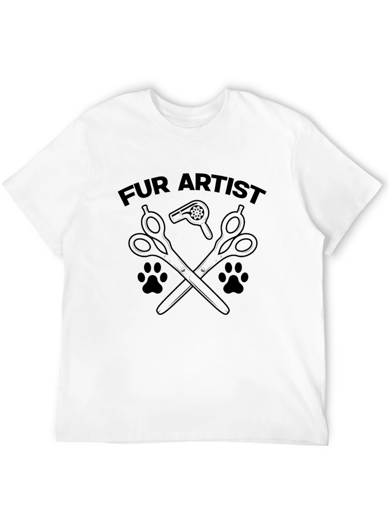 Black Fur Artist T-Shirt - Grooming Scissors & Paw Prints view 12