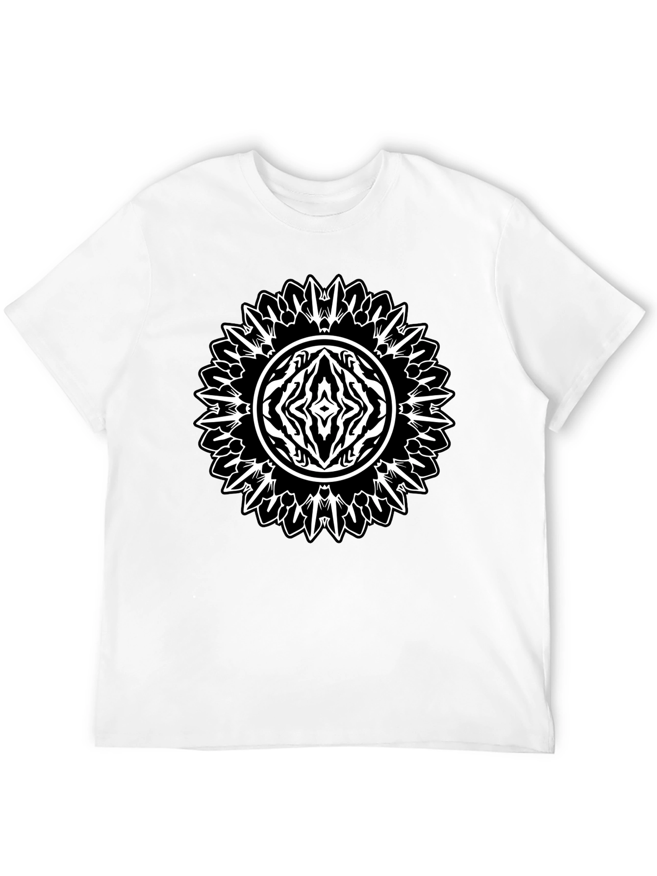 Black Geometric Mandala Graphic Tee - Black Cotton Casual Shirt view 12